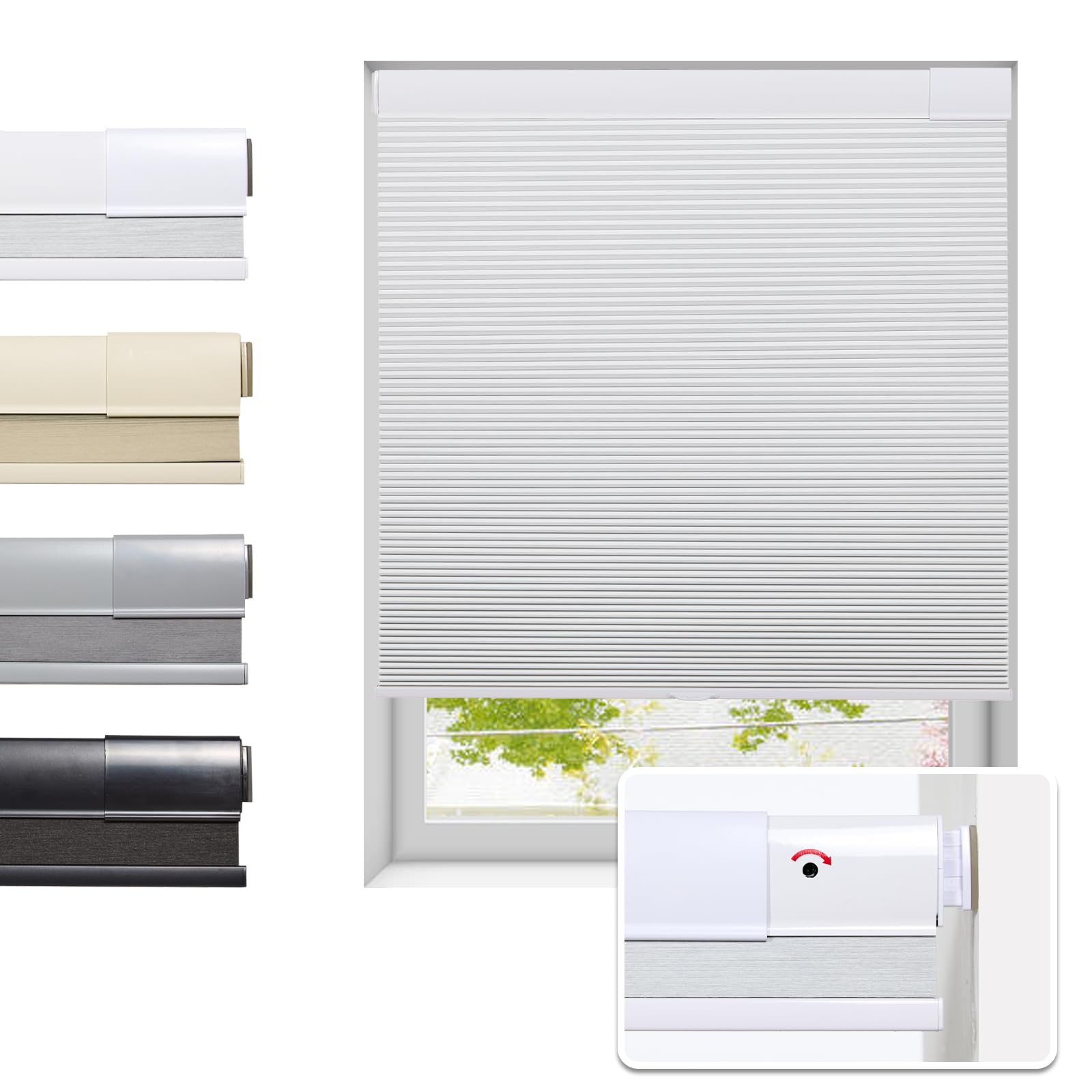 Tonature No Drill Cellular Shades for Indoor Windows, Thermal Insulating & Noise Reducing Honeycomb Blinds, Free Stop Cordless Blackout Shades, Grey, 22" W x 64" H