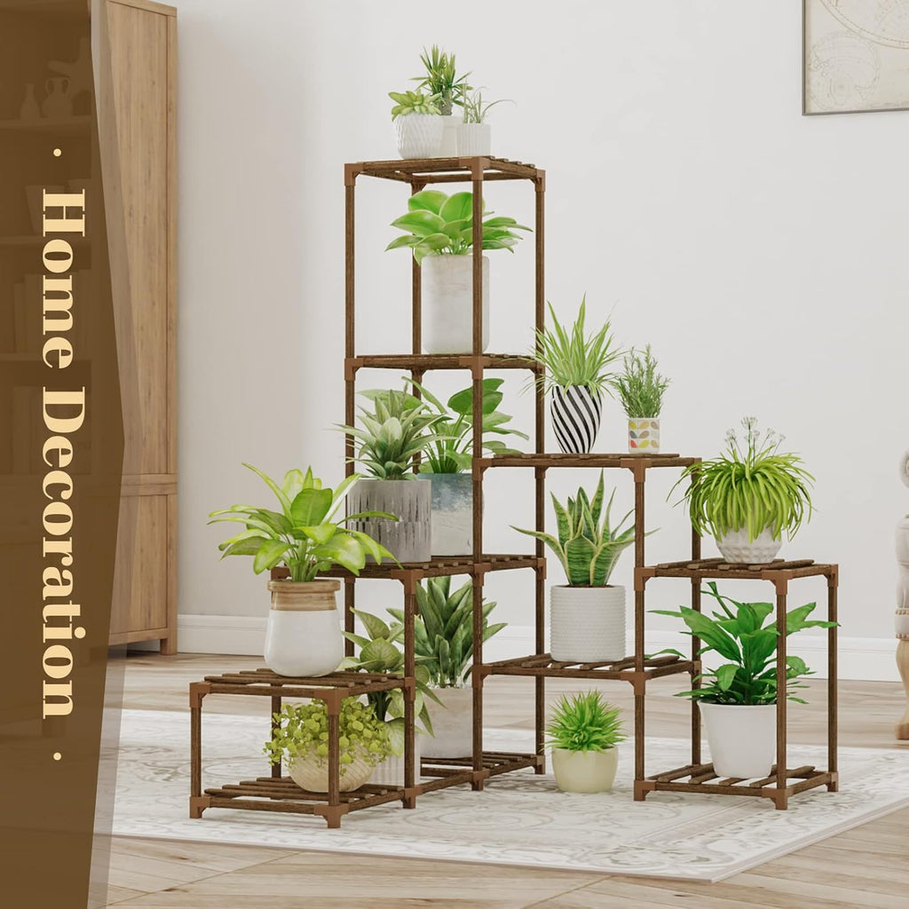 Bamworld Plant Stand Indoor Corner Plant Shelf Outdoor Flower Shelves Wooden Plant Stands Garden Wood Plant Holder Rack for Living Room Corner Lawn Window 03D