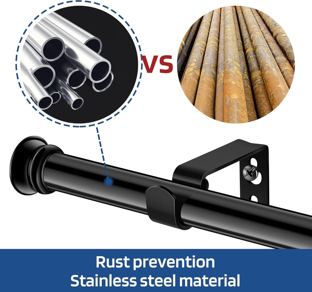 Standard Decorative Window Curtain Rods 30 to 116 Inch,5/8 Inch Diameter Small Curtain Rod Set, Heavy Duty Drapery Rods with Brackets-Black