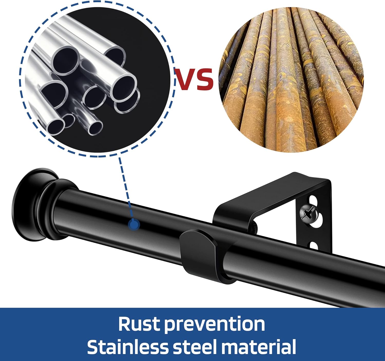 Standard Decorative Window Curtain Rods 30 to 116 Inch,5/8 Inch Diameter Small Curtain Rod Set, Heavy Duty Drapery Rods with Brackets-Black
