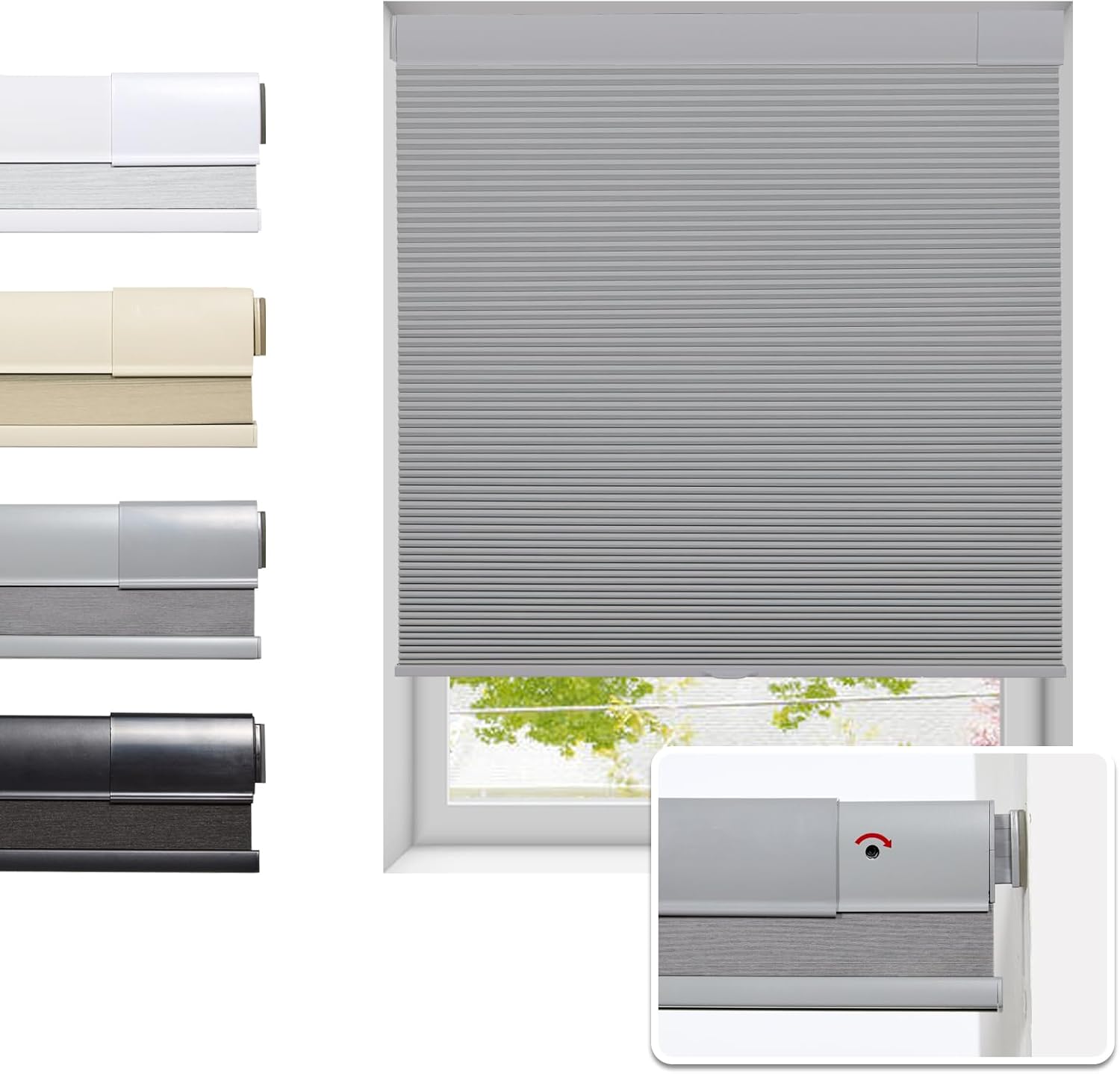 Tonature No Drill Cellular Shades for Indoor Windows, Thermal Insulating & Noise Reducing Honeycomb Blinds, Free Stop Cordless Blackout Shades, Grey, 22" W x 64" H
