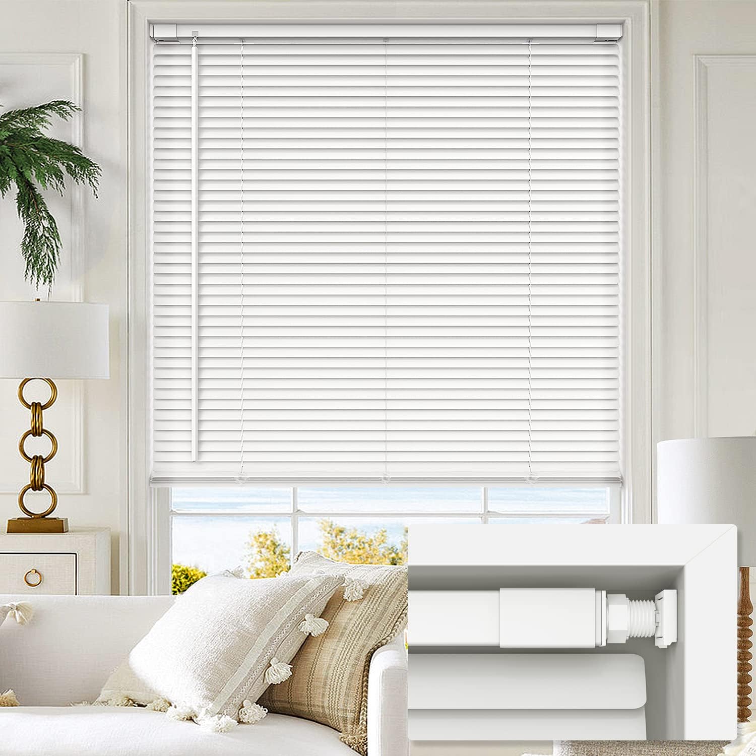 LazBlinds No Tools No Drill 1" Vinyl Mini Blinds, Cordless Blinds for Windows, Light Filtering Horizontal Window Blinds & Shades, 23" W x 36" H, White