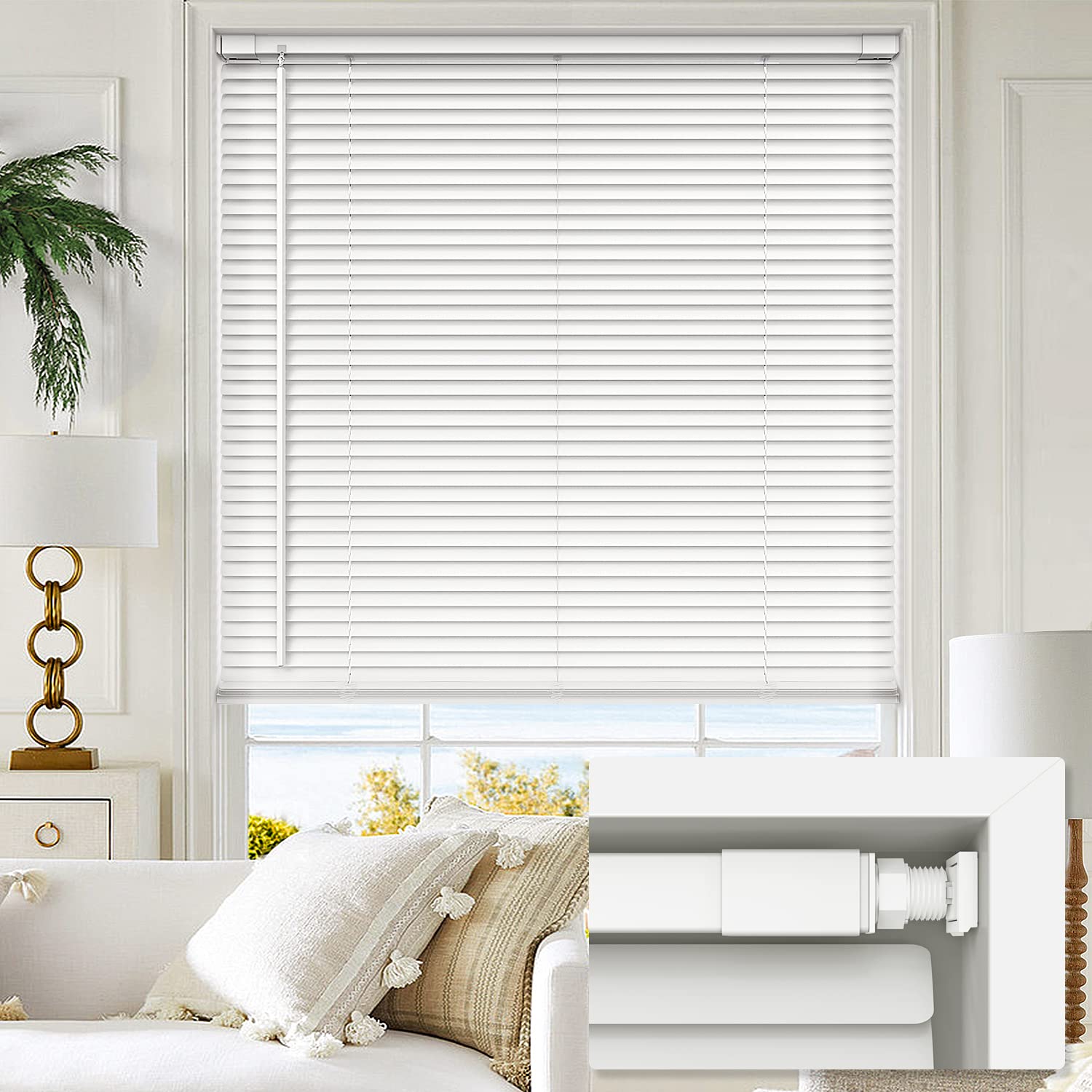 LazBlinds No Tools No Drill 1" Vinyl Mini Blinds, Cordless Blinds for Windows, Light Filtering Horizontal Window Blinds & Shades, 23" W x 36" H, White
