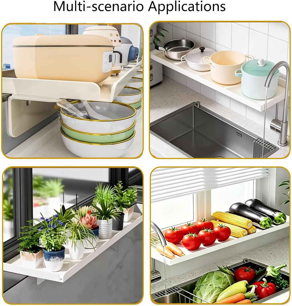 Window Sill Extender Shelf - 23.6"x5.9" Over Sink Countertop Extender, Space Saving Kitchen Window Shelf for Dishes, Plants, Kitchen Organizer, No-Drill Installation (23.6x5.9in/60x20cm)