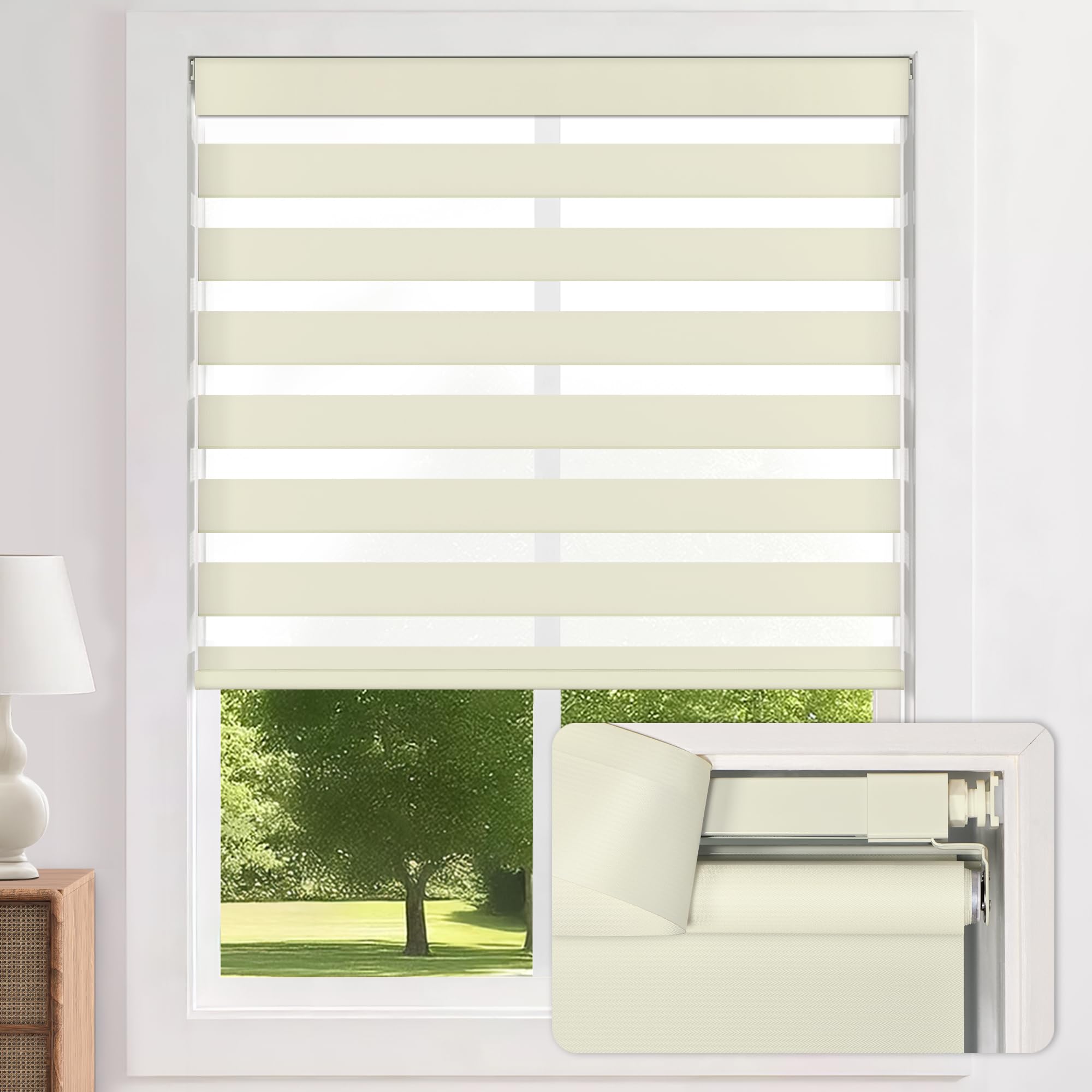LazBlinds Cordless Zebra Blinds for Windows - Dual Layer Light Filtering & Blackout Roller Shades, Free-Stop Lift System, No Drill Easy Install, Day & Night Privacy with Valance, 19" W X 64" H, Grey