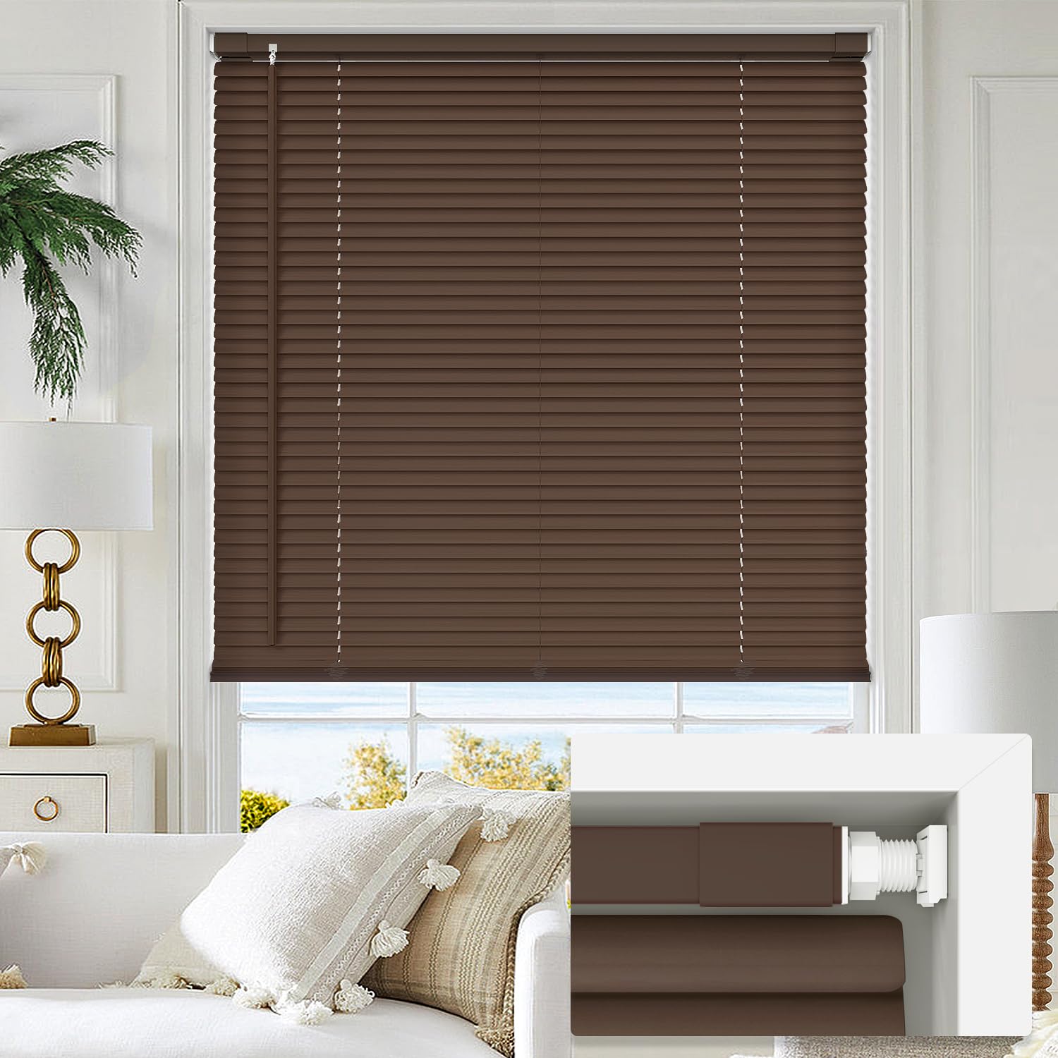 LazBlinds No Tools No Drill 1" Vinyl Mini Blinds, Cordless Blinds for Windows, Light Filtering Horizontal Window Blinds & Shades, 23" W x 36" H, White