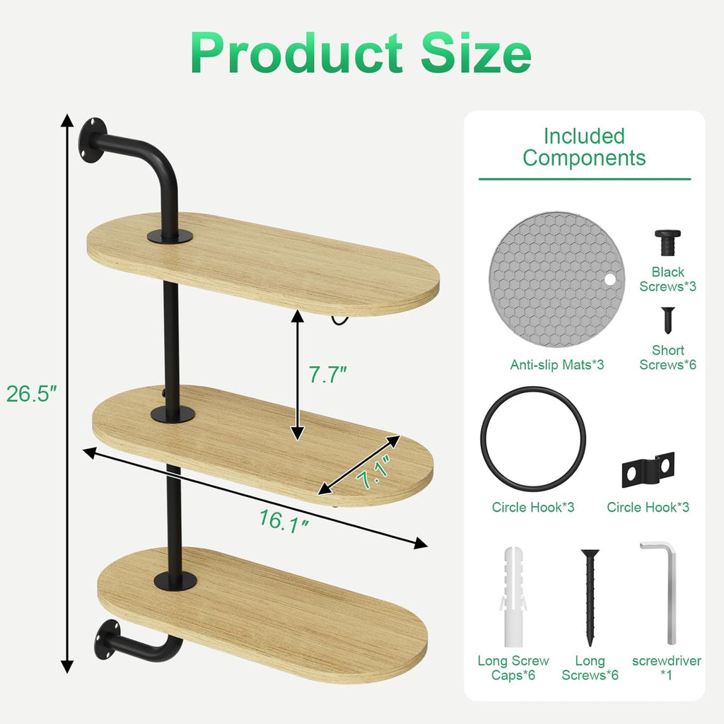 Rotating Window Plant Shelves with 3 Anti-slip Mats, 3 Tier Plant Stand Indoor Outdoor, Wooden Window Plant Shelf with 3 Circle Hook, Hanging Plant Holder for Window, Potted Plants, Flowerpots (Oak