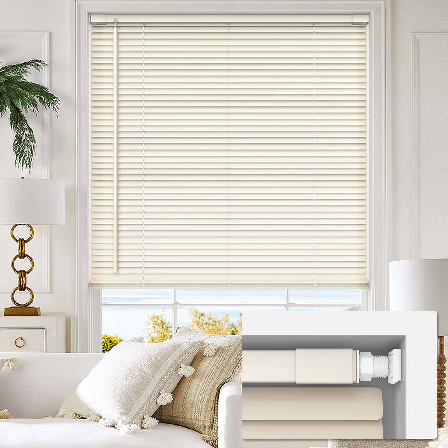 LazBlinds No Tools No Drill 1" Vinyl Mini Blinds, Cordless Blinds for Windows, Light Filtering Horizontal Window Blinds & Shades, 23" W x 36" H, White