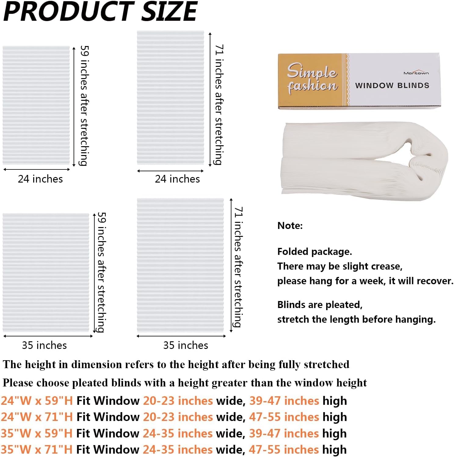 Window Blinds Cordless No Drill Cut to Size Clip On Stick On Self Adhesive Temporary Blinds Pleated Paper Blinds for Windows Doors Shades for Home Nursery Bedroom Kitchen Bathroom