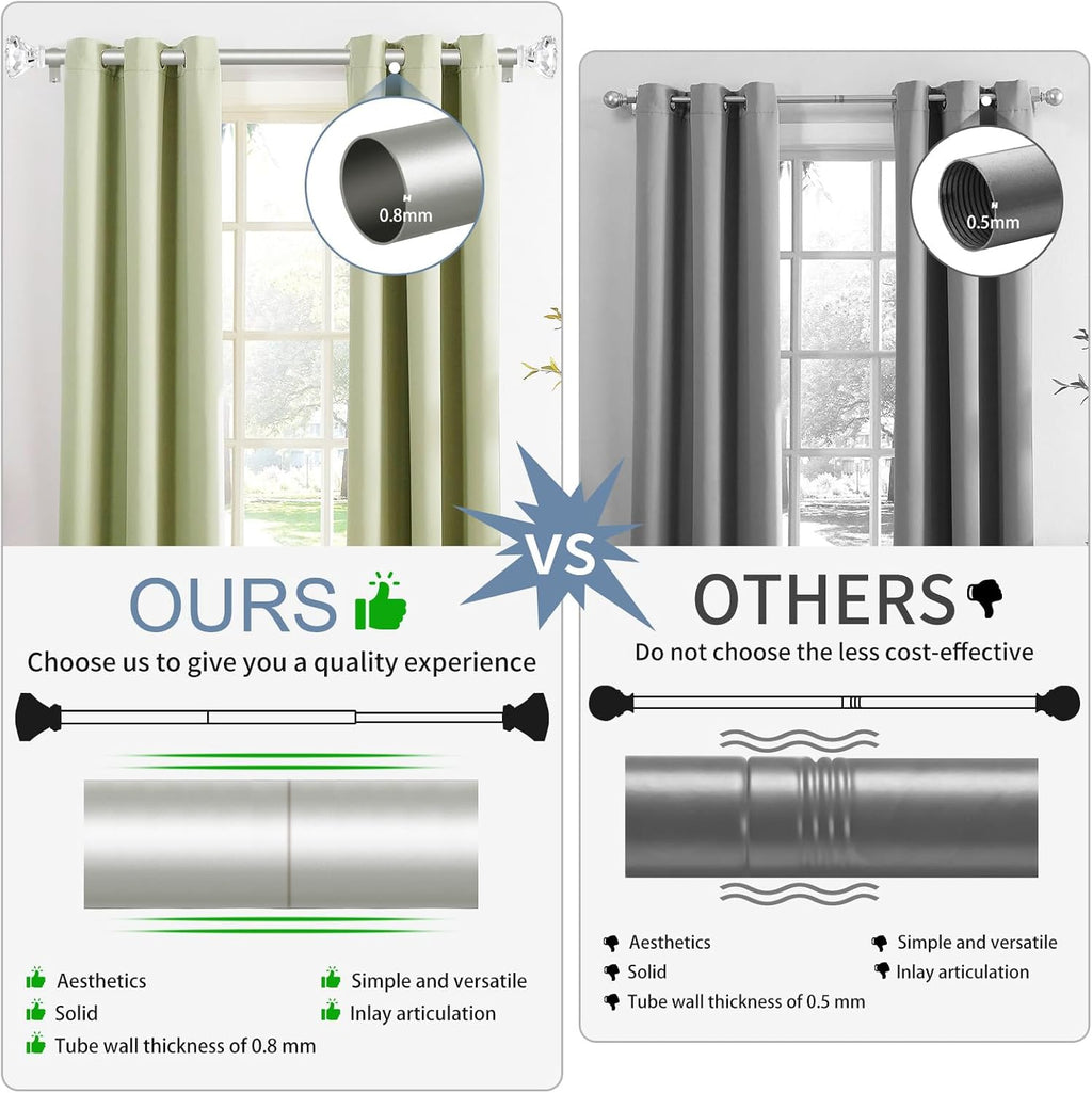 TVWOO Silver Curtain Rods 48 to 84 Inch,3/4 Inch Adjustable Curtain Rod Set,Modern Single Window Curtains Rods,Heavy Duty Curtain Rods,Acrylic Finials Decorative Drapery Rods 36-88”,Antique Silver