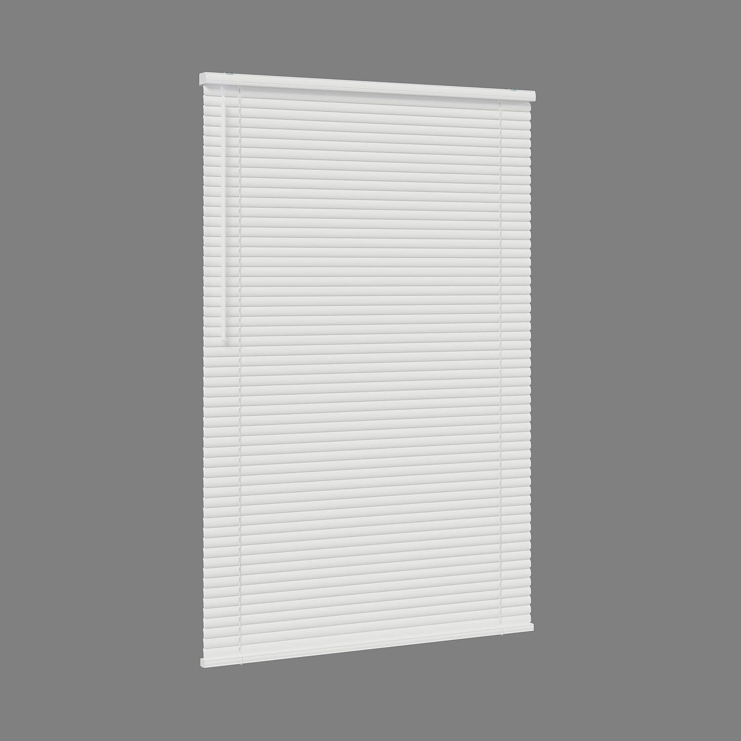 Vinyl Mini Blinds 1-Inch Cordless Light Filtering Blind for Windows - Starting at $15.99 - (Over 400 Custom Sizes) Vinyl Blinds, Mini Blinds, Window Blinds Cordless, White - 24" W x 64" H