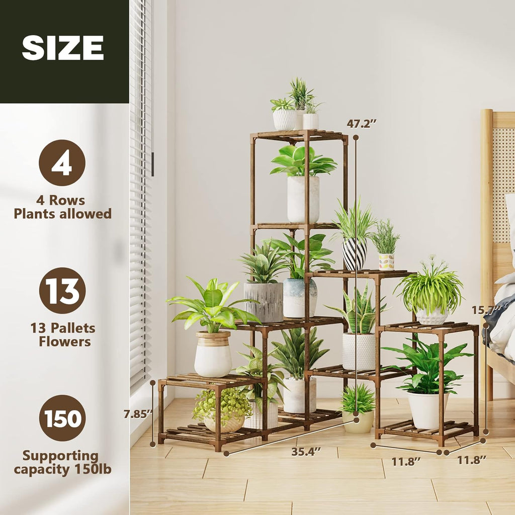 Bamworld Plant Stand Indoor Corner Plant Shelf Outdoor Flower Shelves Wooden Plant Stands Garden Wood Plant Holder Rack for Living Room Corner Lawn Window 03D