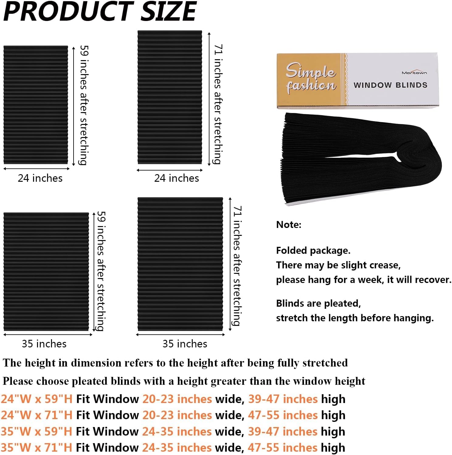 Window Blinds Cordless Blackout No Drill Cut to Size Clip On Stick On Self Adhesive Temporary Blinds Pleated Paper Blinds for Windows Doors Shades for Home Nursery Bedroom Kitchen Bathroom