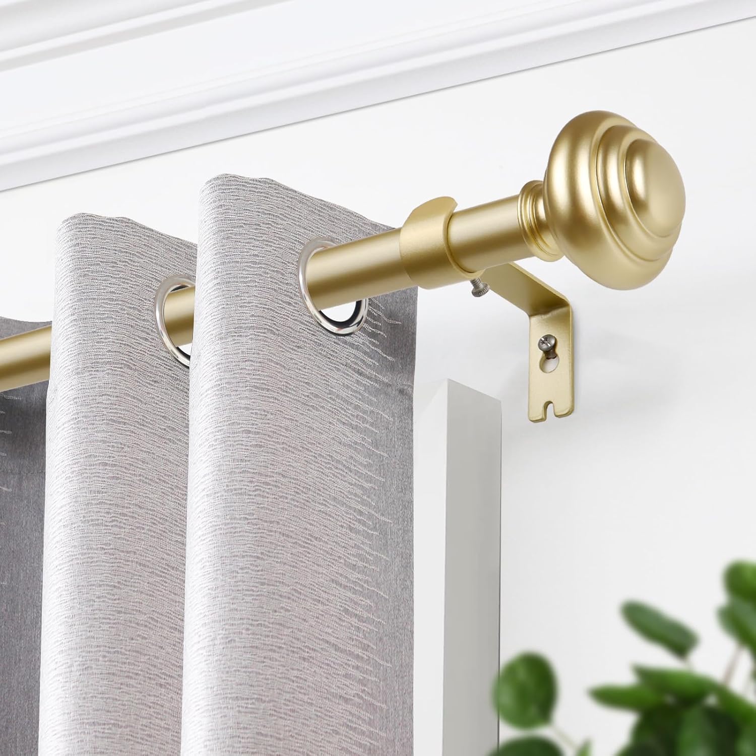 KAMANINA Curtain Rods for Windows 48 to 84 Inches (4-7ft) Heavy Duty Curtain Rods, 7/8 Inch Adjustable Decorative Drapery Rods Set with Modern Finials, Gold