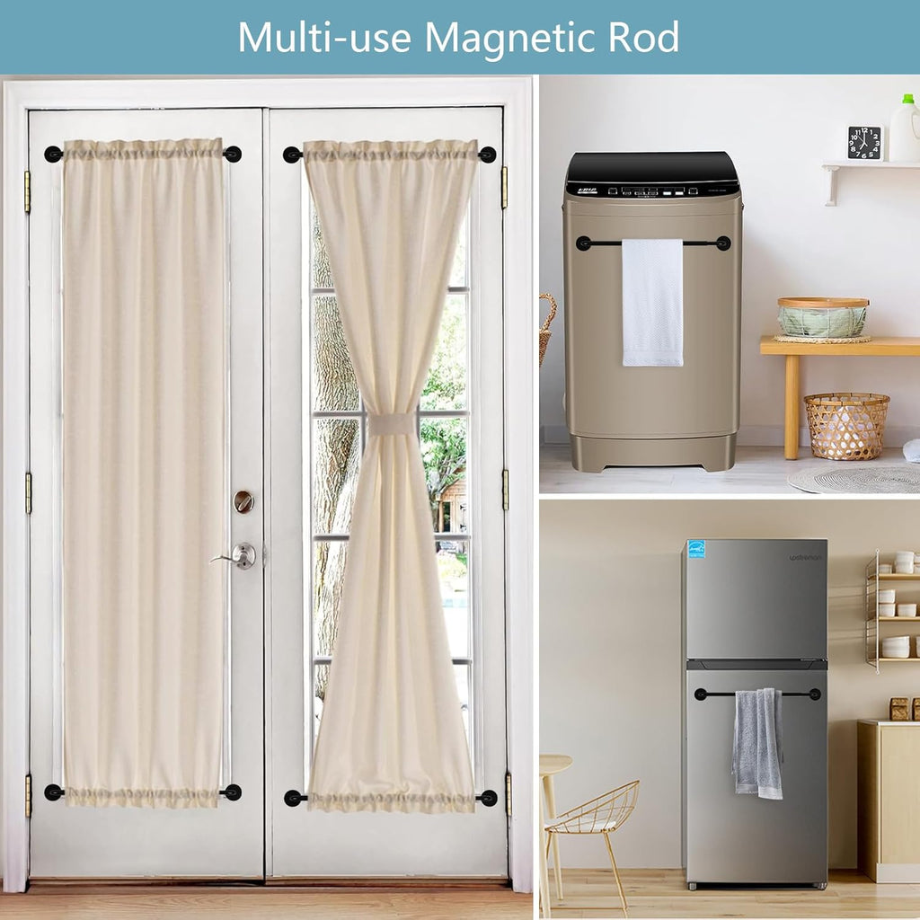 TYRON Magnetic Curtain Rods Set of 2 for Metal Doors Adjustable 30"-40" Diameter 3/8" Magnetic Curtain Rods French Door Magnetic Curtain Rods