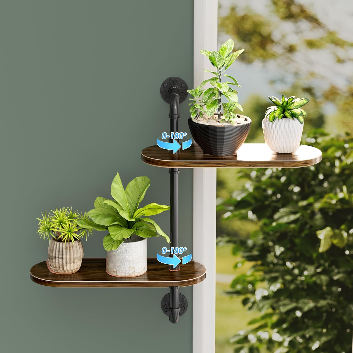 2-Tier Rotating Window Plant Shelf,Wooden Indoor Plant Stand for Optimal Light Exposure,180° Rotating Wall Plant Holder,Plant Shelves for Multiple Plants , Enhance Home Decor ,Gift for Plant Lovers