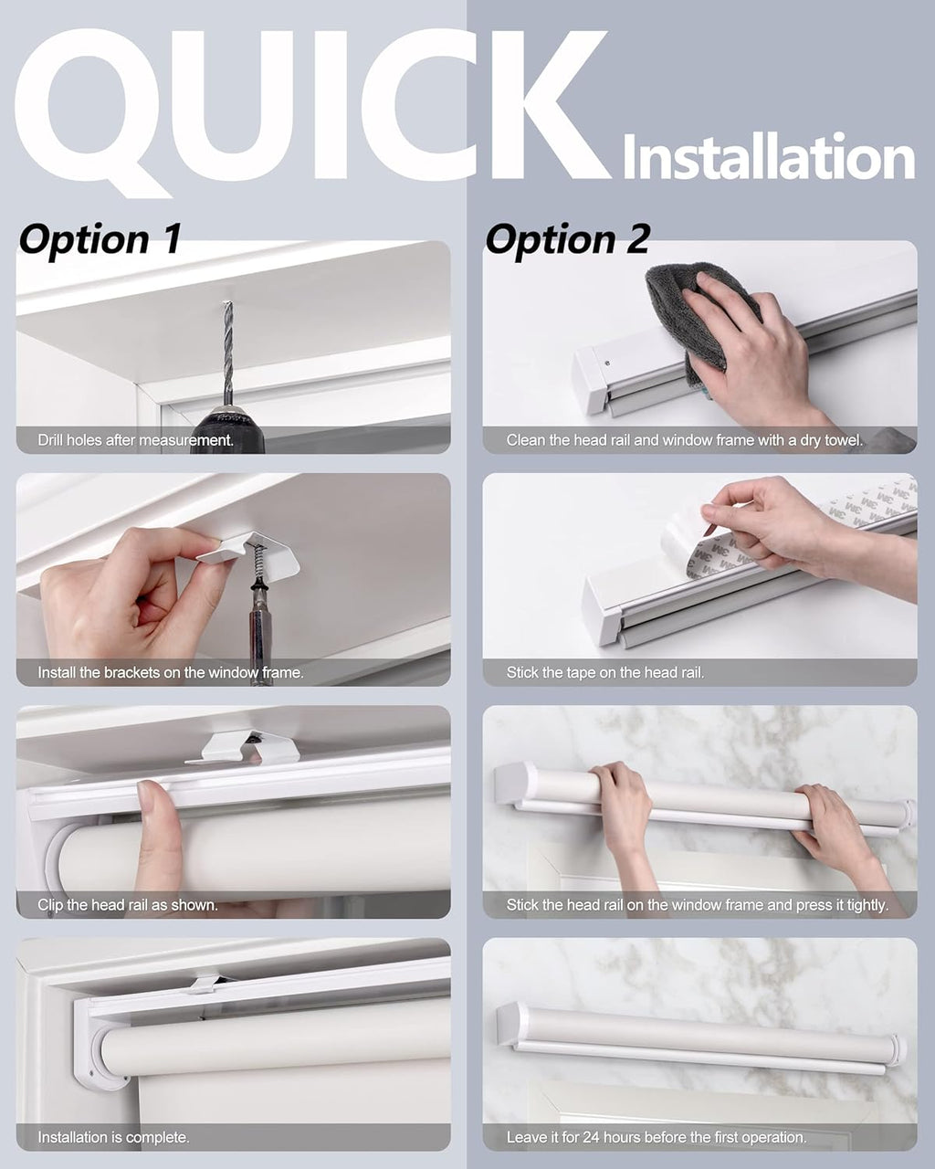 LazBlinds No Tools No Drill Cordless Roller Shades, 100% Blackout Roller Blinds for Windows, Thermal Insulated UV Protection Waterproof Roll Up Window Blinds and Shades, 28'' W x 72'' H, White