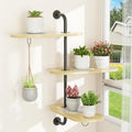 Rotating Window Plant Shelves with 3 Anti-slip Mats, 3 Tier Plant Stand Indoor Outdoor, Wooden Window Plant Shelf with 3 Circle Hook, Hanging Plant Holder for Window, Potted Plants, Flowerpots (Oak