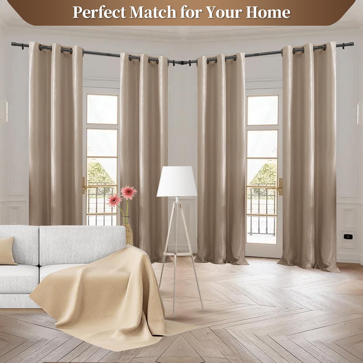 Heavy Duty 1 Inch Corner Curtain Rods Set 30-87 Inch Curtain Rod for Windows L Shaped Curtain Rods Window Curtain Rods Set (Black)
