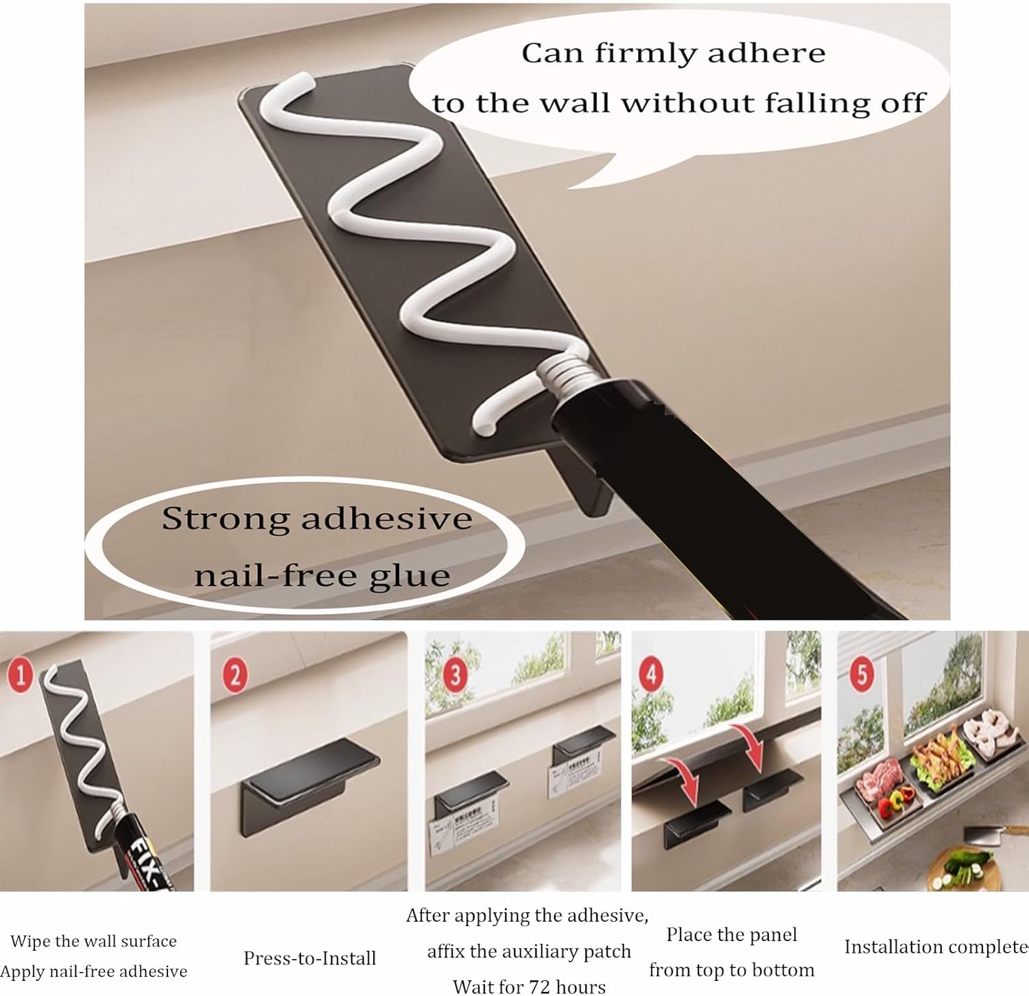 AWSAD Window Sill Extender 24x10in Countertop Extension Board with Magnetic Base Carbon Steel Ledge Plant Shelf for Kitchen, Bathroom(Black)