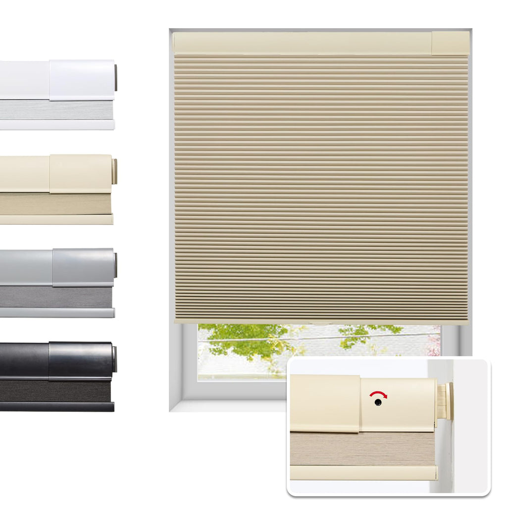 Tonature No Drill Cellular Shades for Indoor Windows, Thermal Insulating & Noise Reducing Honeycomb Blinds, Free Stop Cordless Blackout Shades, Grey, 22" W x 64" H