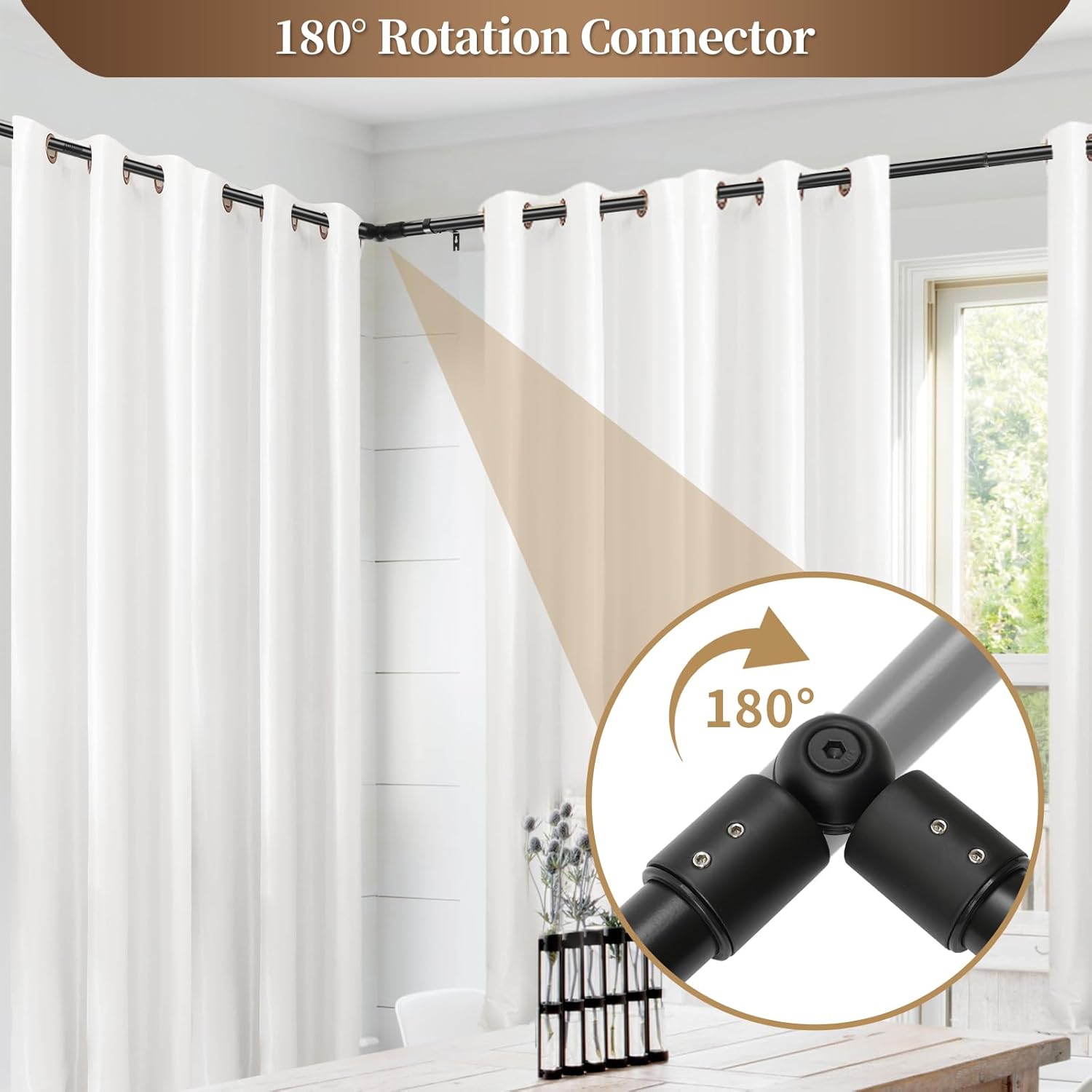 Heavy Duty 1 Inch Corner Curtain Rods Set 30-87 Inch Curtain Rod for Windows L Shaped Curtain Rods Window Curtain Rods Set (Black)