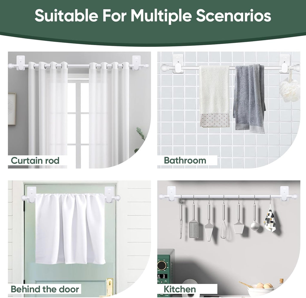 ZNONOX Curtain Rods No Drilling for Windows 30 to 60 Inches,5/8 Inch Diameter No Drill Curtain Rod Set with 3M Adhesive Brackets, White