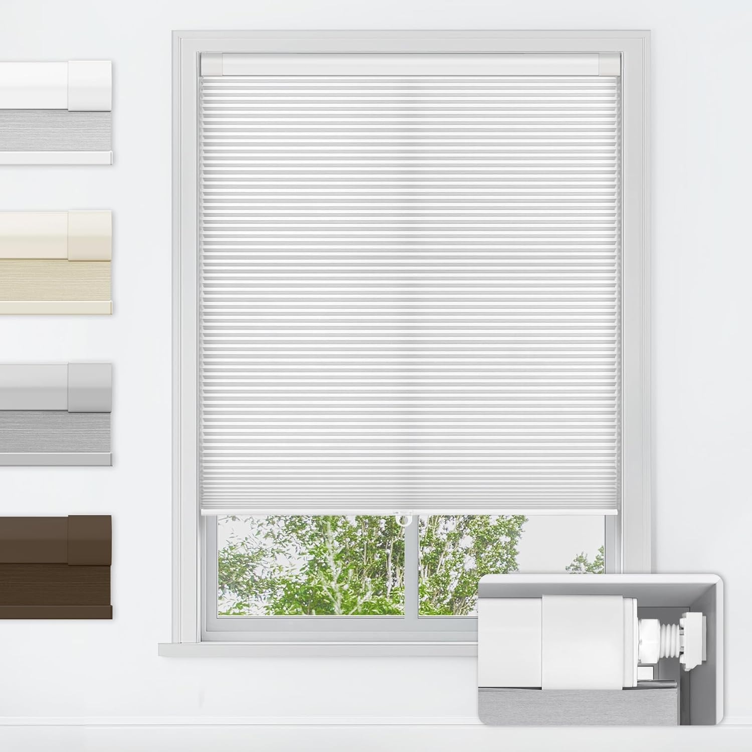 LazBlinds No Tools No Drill Cordless Cellular Shades, Light Filtering Honeycomb Shades for Home, Thermal Insulation Blinds for Windows, 38" W x 72" H, White
