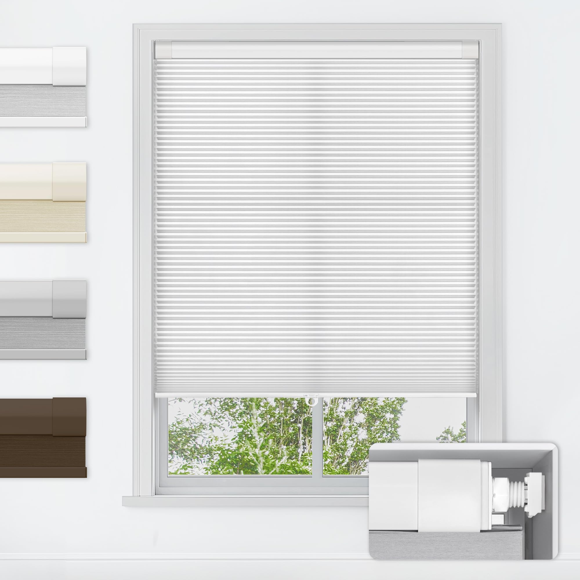 LazBlinds No Tools No Drill Cordless Cellular Shades, Light Filtering Honeycomb Shades for Home, Thermal Insulation Blinds for Windows, 38" W x 72" H, White