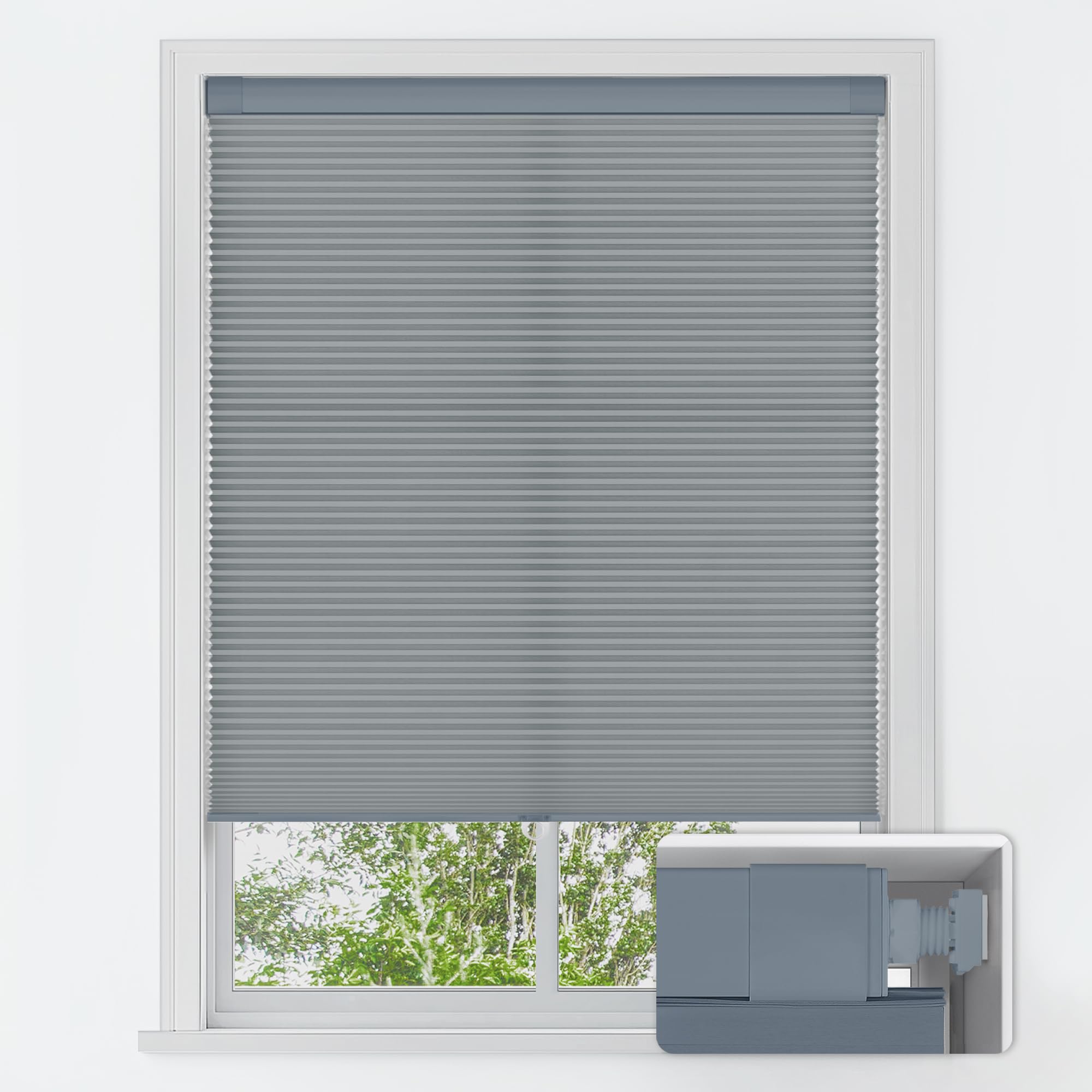 LazBlinds No Tools No Drill Cordless Cellular Shades, Light Filtering Honeycomb Shades for Home, Thermal Insulation Blinds for Windows, 29" W x 48" H, Grey