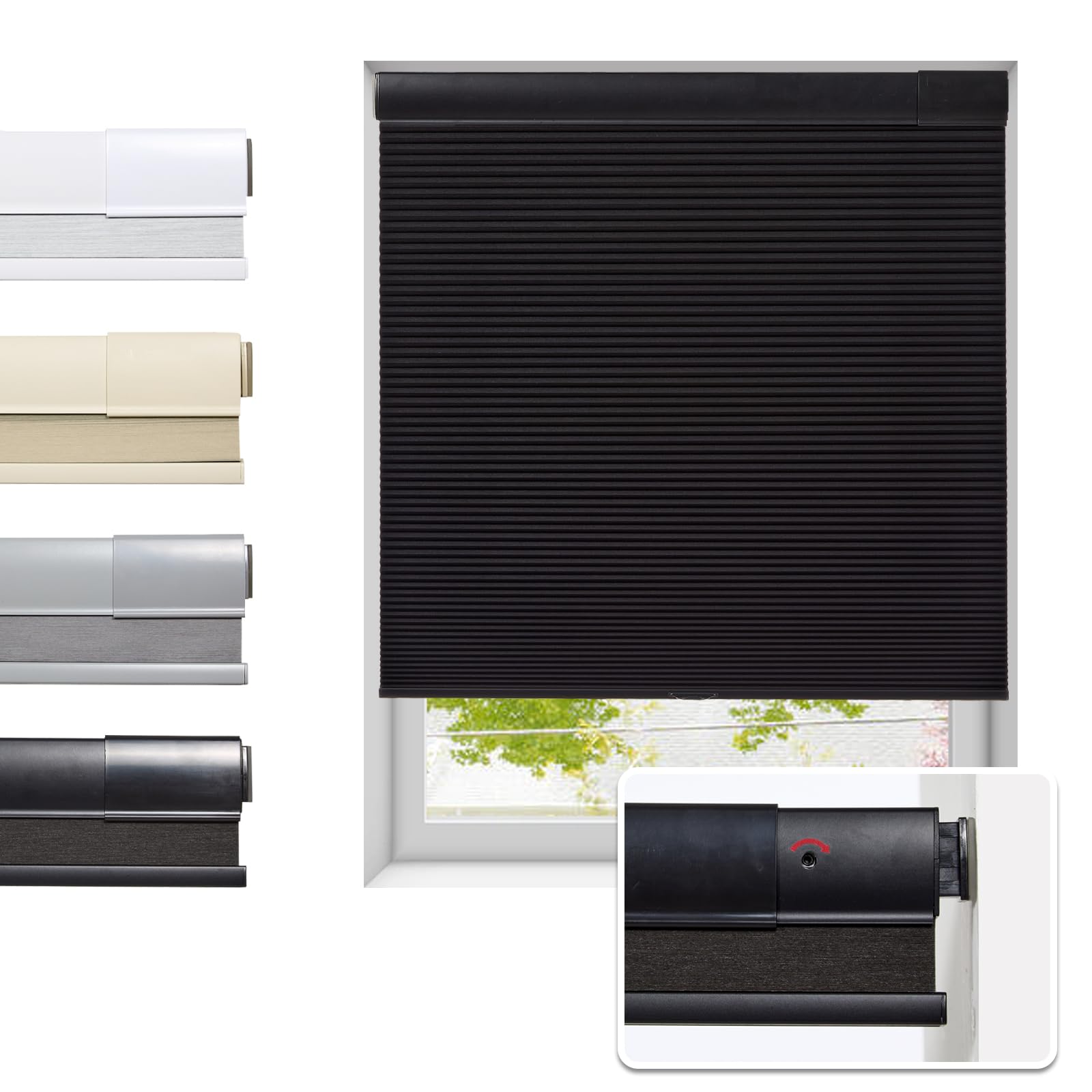 Tonature No Drill Cellular Shades for Indoor Windows, Thermal Insulating & Noise Reducing Honeycomb Blinds, Free Stop Cordless Blackout Shades, Grey, 22" W x 64" H