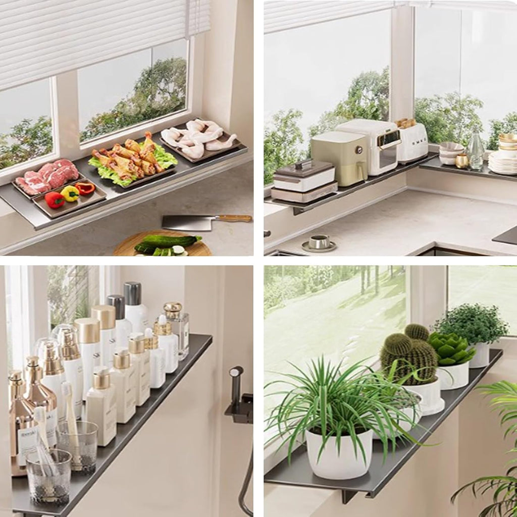 AWSAD Window Sill Extender 24x10in Countertop Extension Board with Magnetic Base Carbon Steel Ledge Plant Shelf for Kitchen, Bathroom(Black)