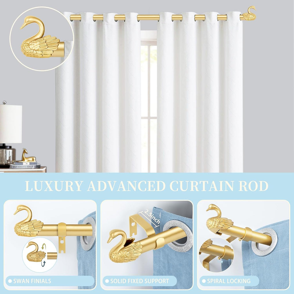 TANGWIN 2 Pack Gold Curtain Rods 48 to 84 Inch,1 Inch Heavy Duty Curtain Rods with Brackets,Adjustable Curtain Rod Set,Decorative Swan Finials Drapery Pole,Single Rod for Bedroom 36-88",Brass Gold