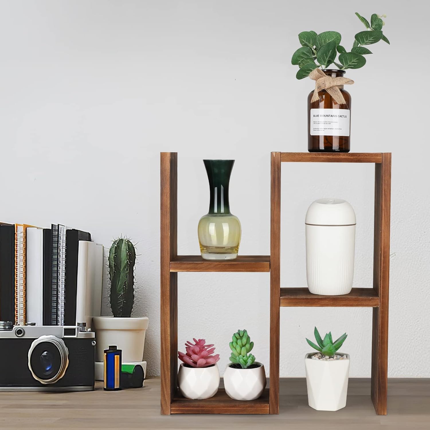 Jotsport Window Sill Plant Stand Small Wood Plant Shelf for Succulents 3 Tier Tabletop Desktop Plant Dislay Rack