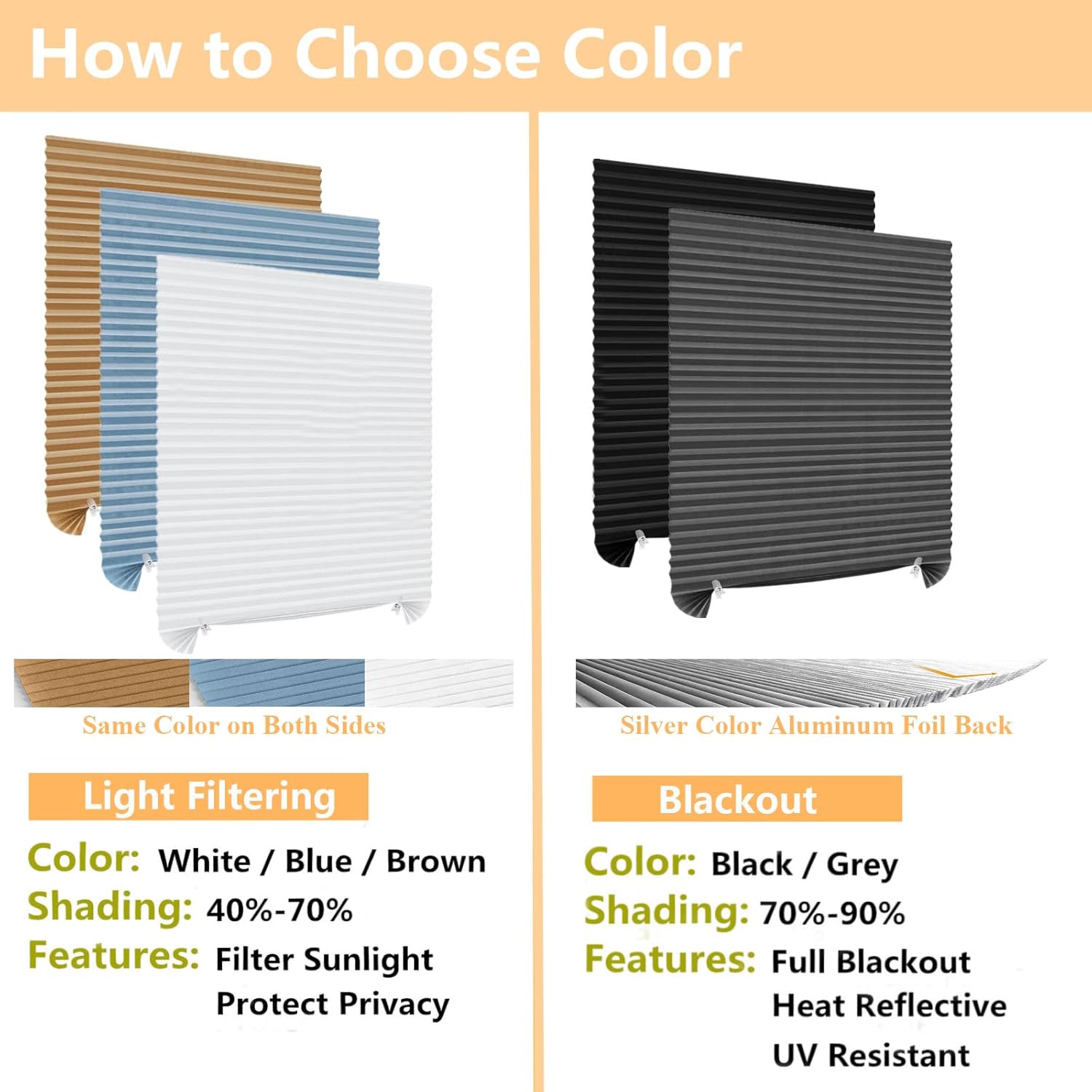 Window Blinds Cordless Blackout No Drill Cut to Size Clip On Stick On Self Adhesive Temporary Blinds Pleated Paper Blinds for Windows Doors Shades for Home Nursery Bedroom Kitchen Bathroom