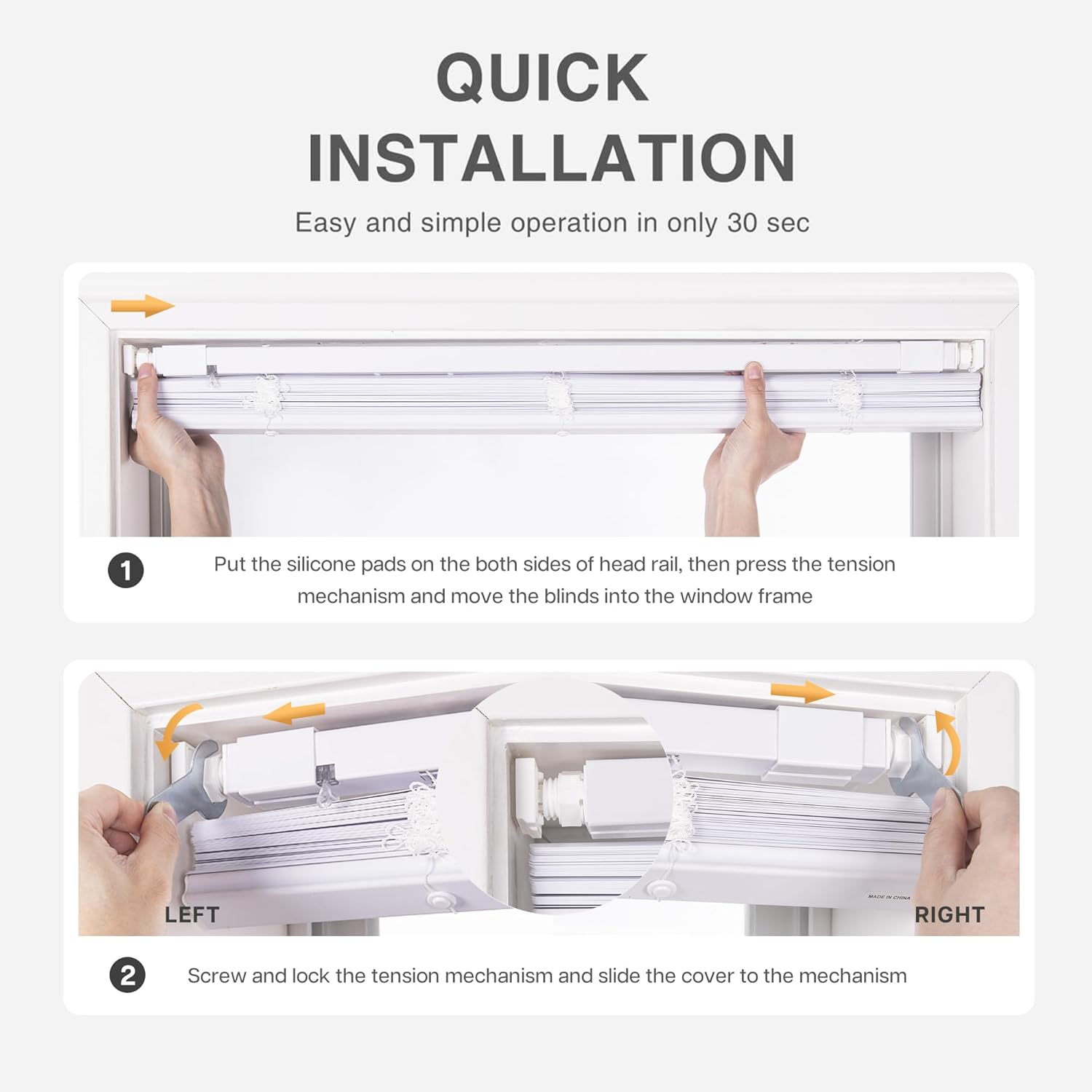 LazBlinds No Tools No Drill 1" Vinyl Mini Blinds, Cordless Blinds for Windows, Light Filtering Horizontal Window Blinds & Shades, 23" W x 36" H, White