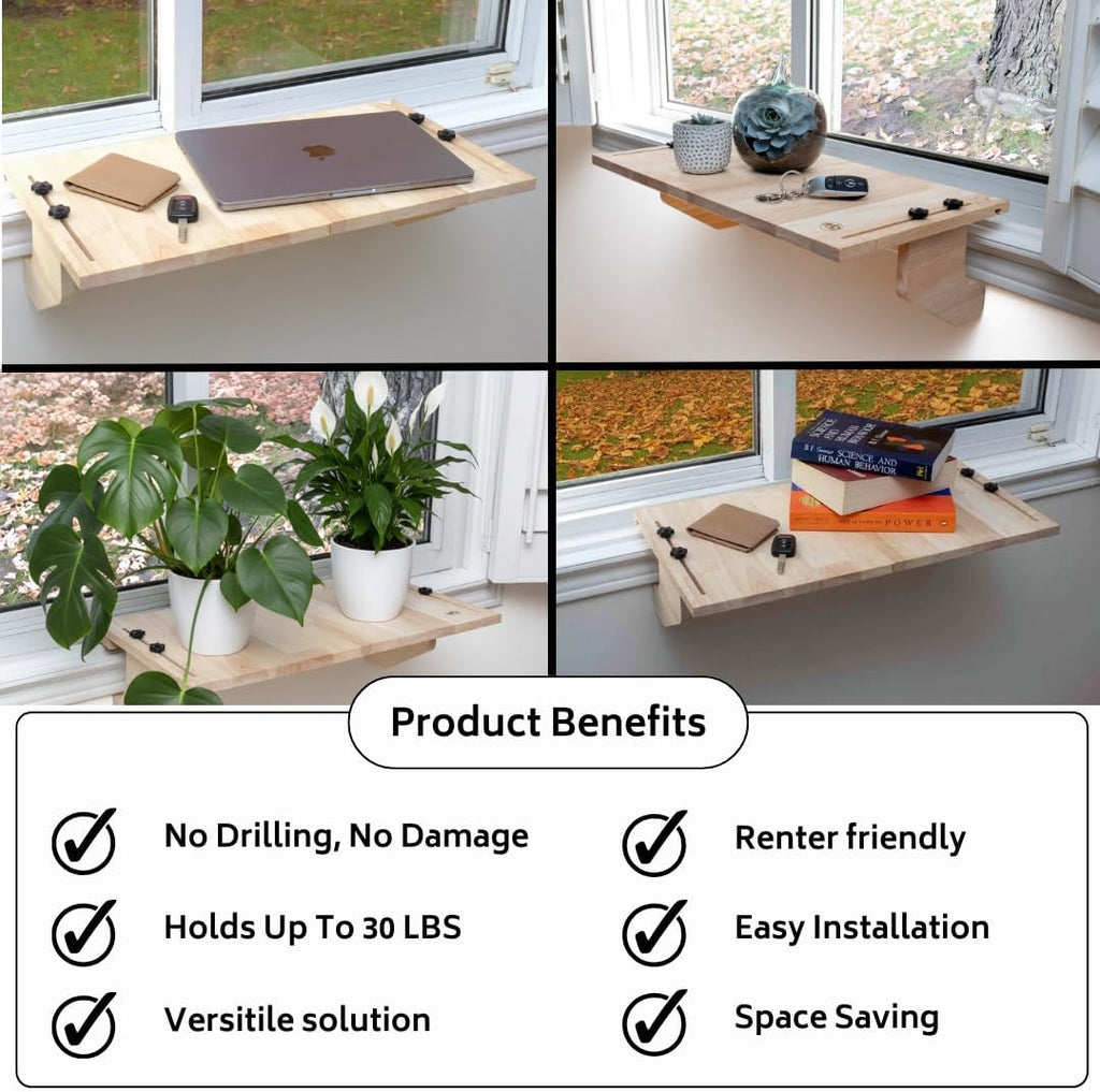 Window Plant Shelf, Window Shelf for Plants and Sill Extender - Wooden Plant Shelf for Window Shelf - Window Plant Holder