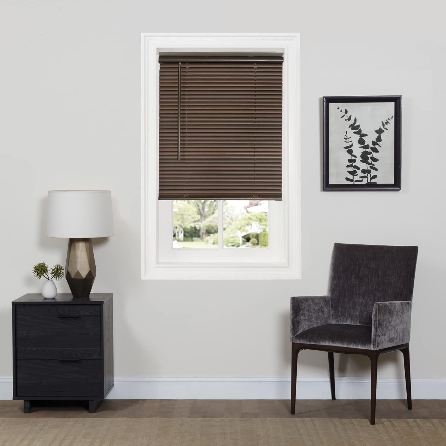 Cordless Room Darkening Mini Blind - 27 Inch Width, 64 Inch Length, 1" Slat Size - Mahogany - Cordless GII Deluxe Sundown Horizontal Windows Blinds for Interior by Achim Home Decor