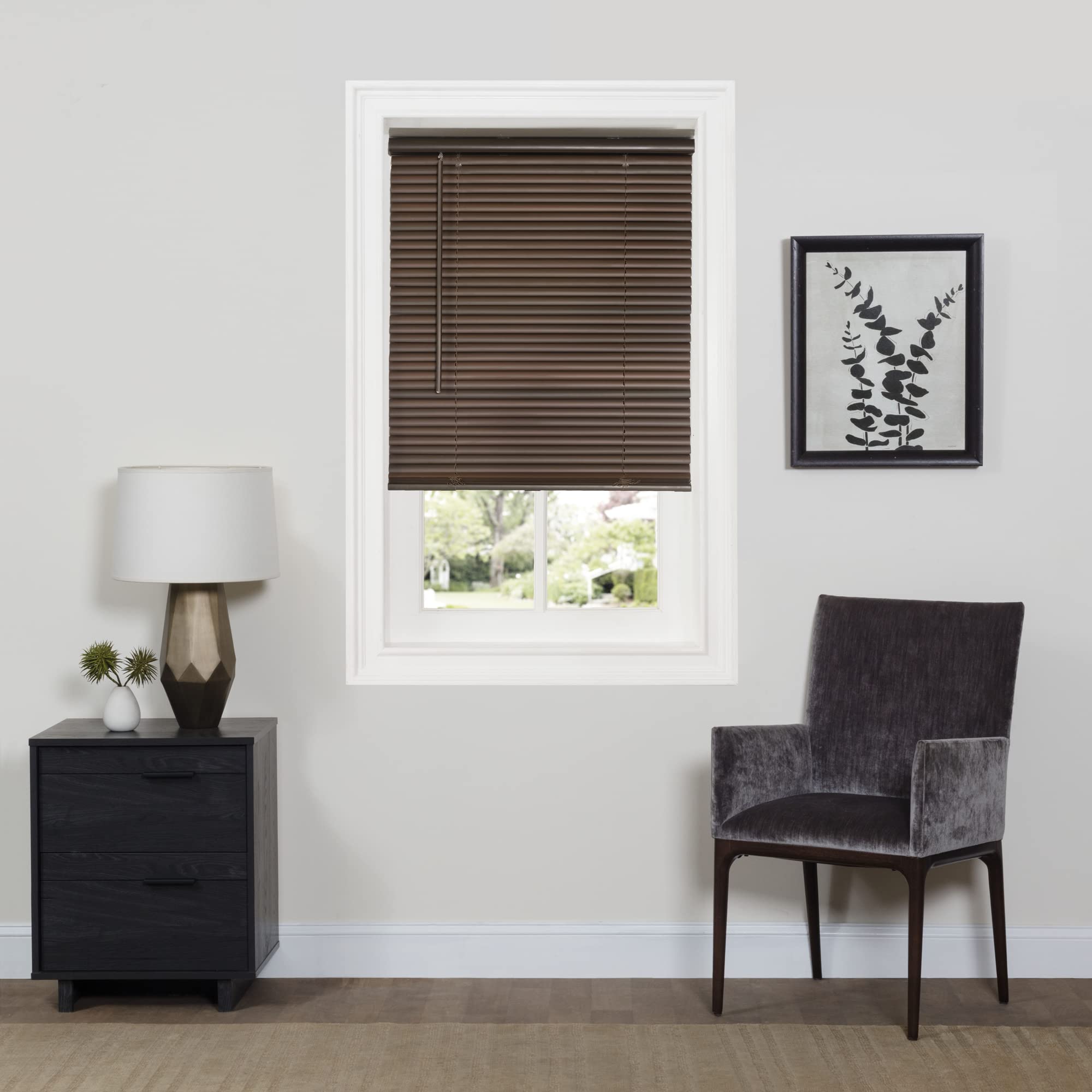 Cordless Room Darkening Mini Blind - 27 Inch Width, 64 Inch Length, 1" Slat Size - Mahogany - Cordless GII Deluxe Sundown Horizontal Windows Blinds for Interior by Achim Home Decor
