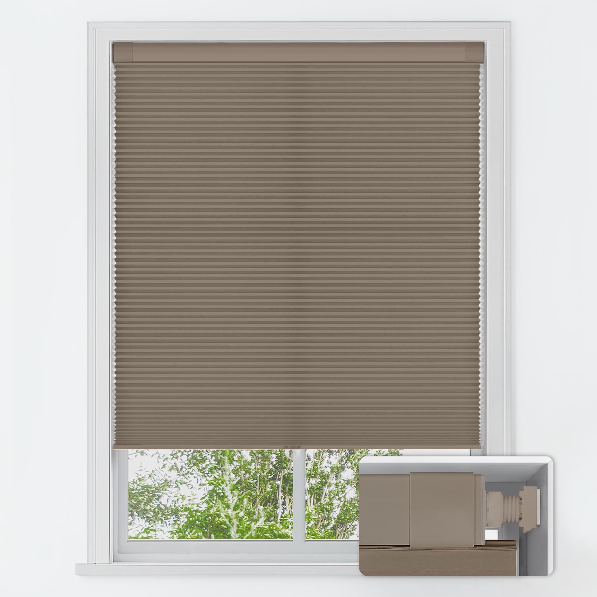 LazBlinds No Tools No Drill Cordless Cellular Shades, Light Filtering Honeycomb Shades for Home, Thermal Insulation Blinds for Windows, 29" W x 48" H, Grey