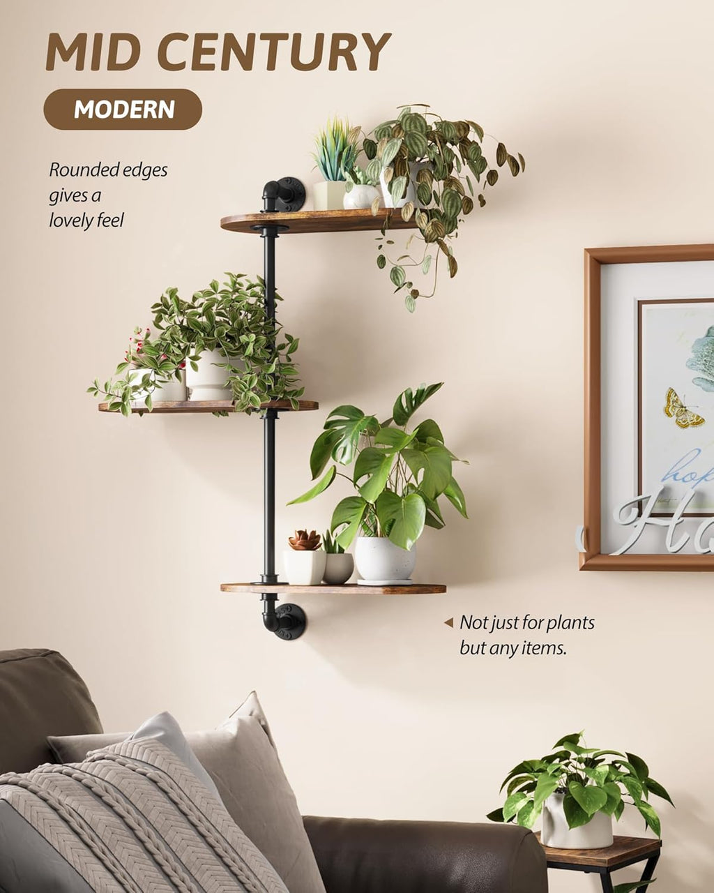Gentingbro Window Plant Shelves 3-Tier Rotating Plant Stand Industrial Rustic Window Plant Shelf Wood Wall Mount Decorative Hanging Plant Stand Enhanced Indoor Plants Light Exposure Gift Idea for