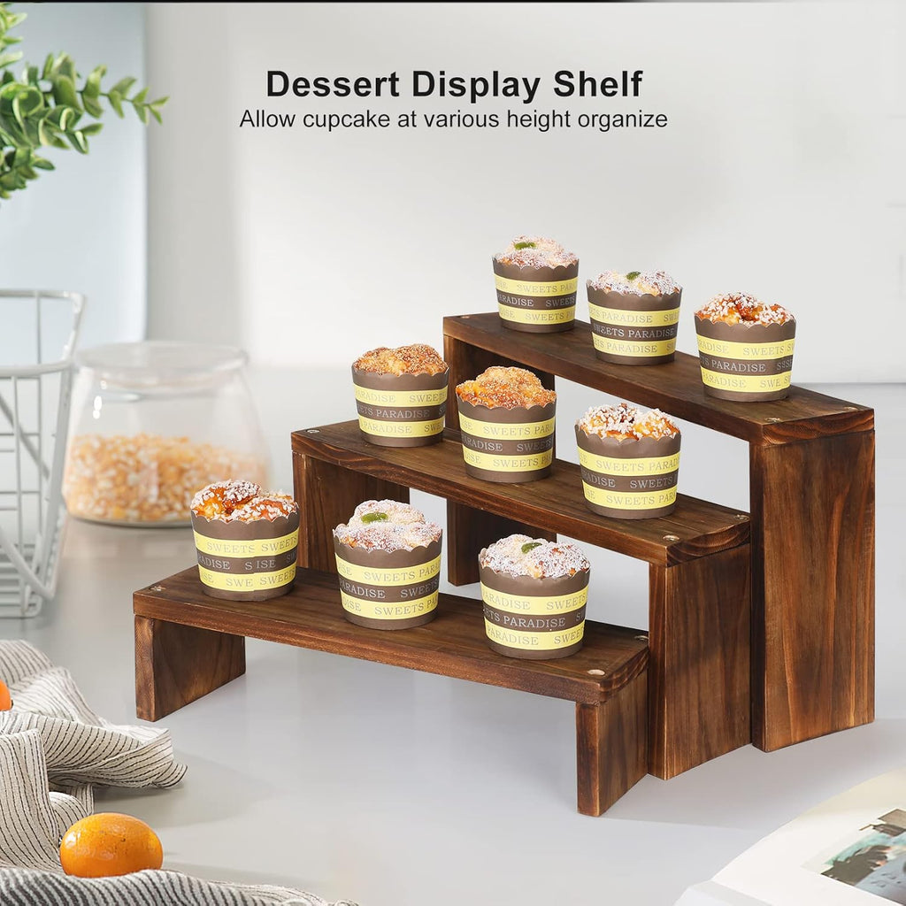 Desk Plant Stand Windowsill Plant Shelf 3 Tiers Wooden Tabletop Plant Shelves Small Countertop Desktop Shelf for Succulent Cupcake Stands Spice Rack
