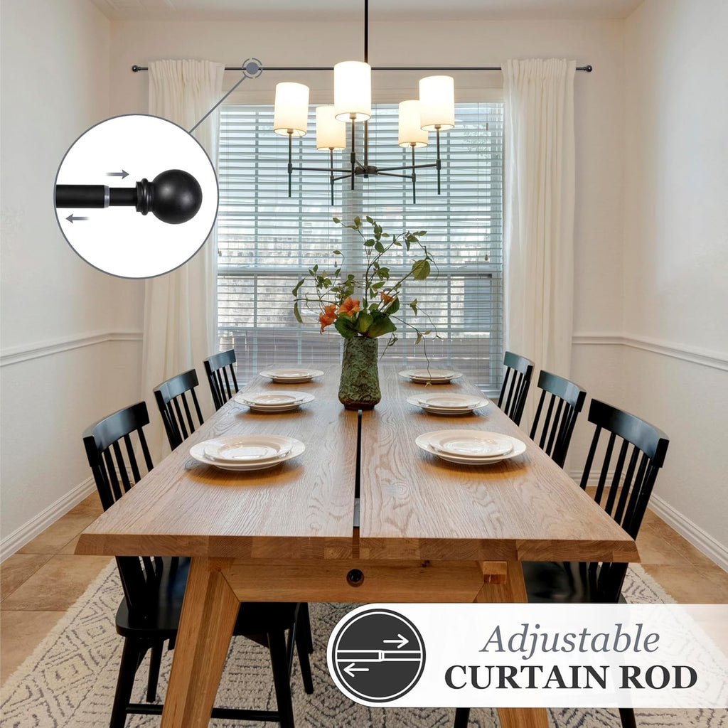 Kenney Chelsea Ball End Window Curtain Rod, Adjustable Curtain Rod for Windows 28 to 48 Inches, Extendable Curtain Rod Set, Black Curtain Rod