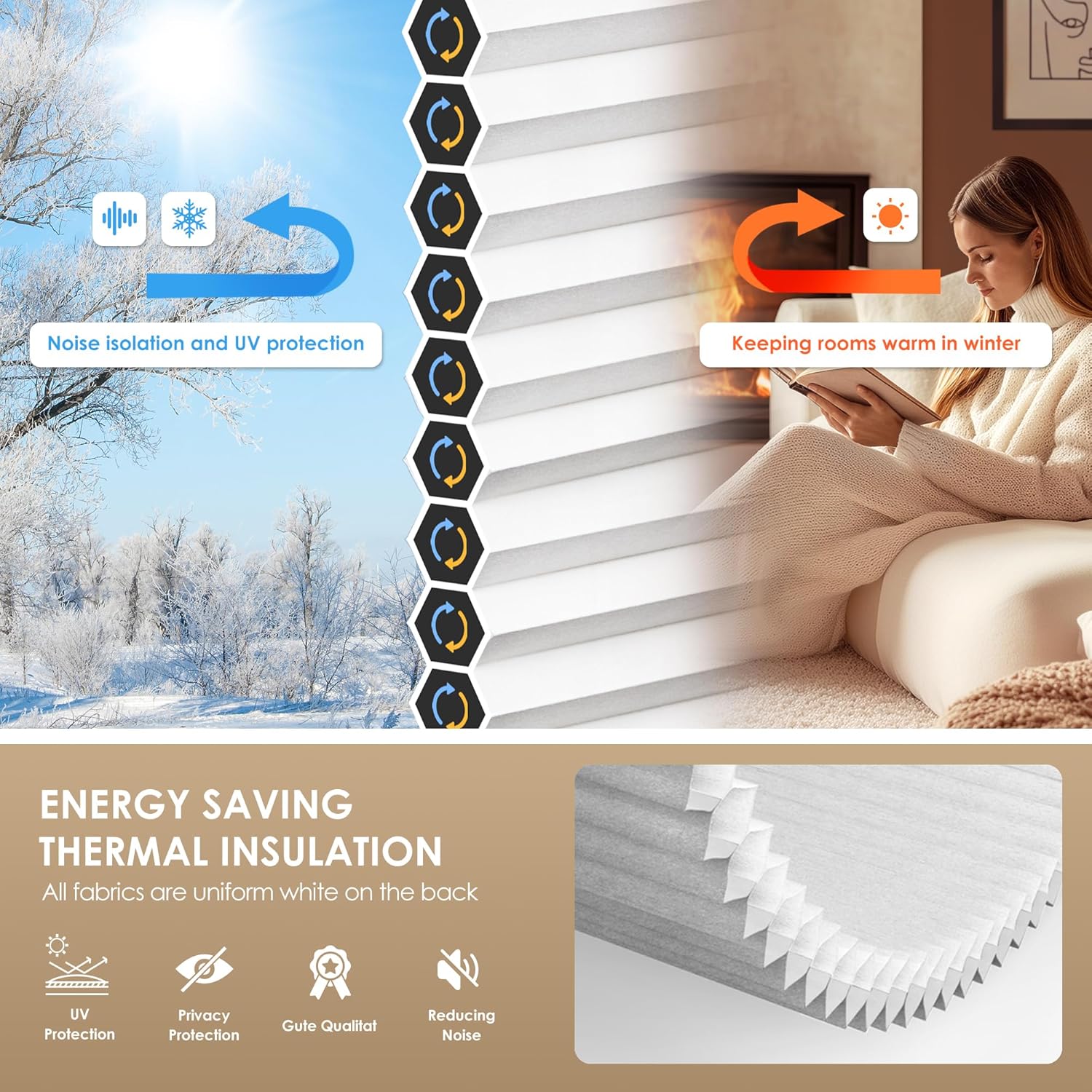 LazBlinds No Tools No Drill Cordless Cellular Shades, Light Filtering Honeycomb Shades for Home, Thermal Insulation Blinds for Windows, 29" W x 48" H, Grey