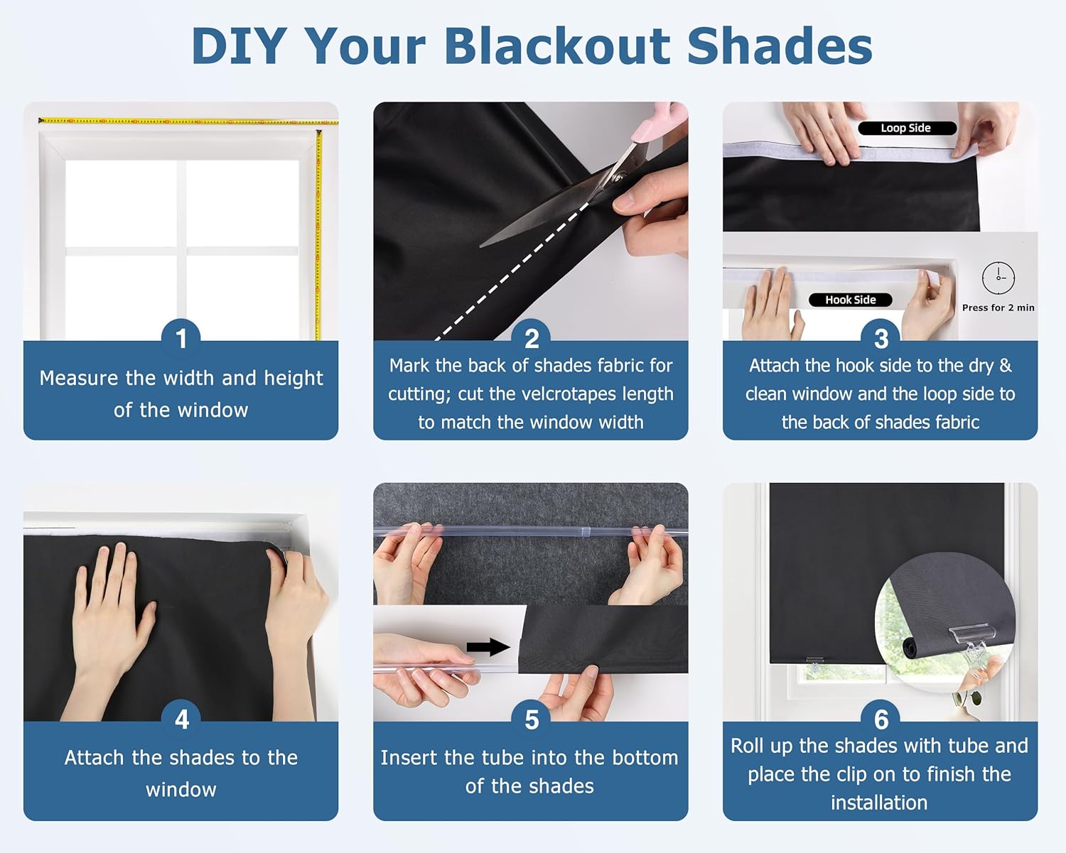 LazBlinds 100% Blackout Roller Shades, No Tools No Drill Cordless Blinds for Windows, Thermal Insulated UV Protection Privacy Window Shades for Bedroom (36''W x 72''H, Black)