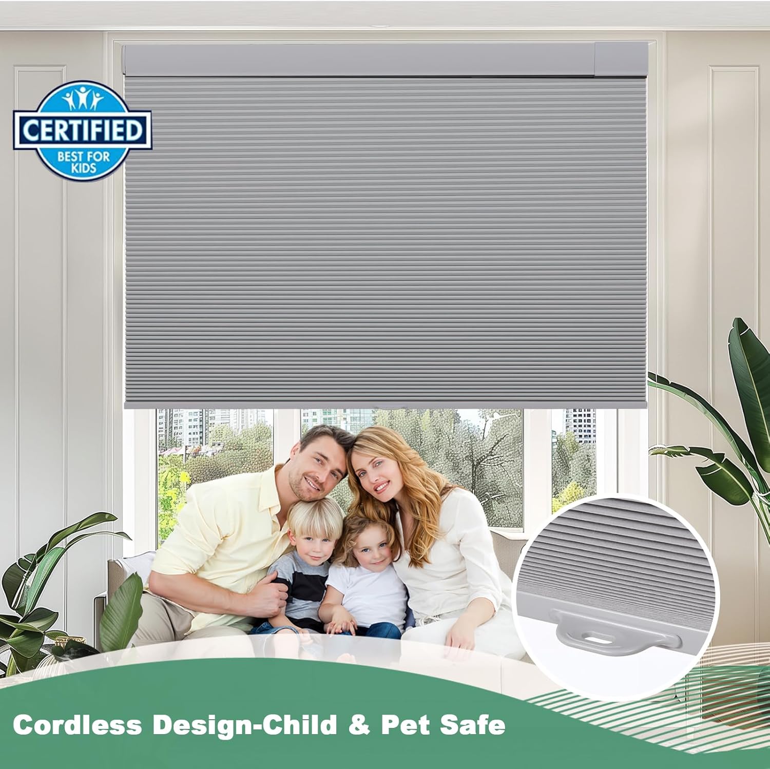 Tonature No Drill Cellular Shades for Indoor Windows, Thermal Insulating & Noise Reducing Honeycomb Blinds, Free Stop Cordless Blackout Shades, Grey, 22" W x 64" H