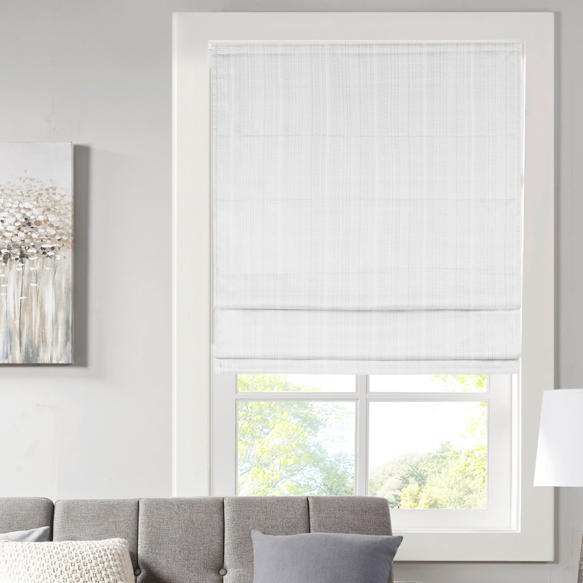 Madison Park Galen Cordless Roman Shades - Fabric Privacy Single Panel Darkening, Energy Efficient, Thermal Insulated Window Blind Treatment, for Bedroom, Living Room Decor, 35" x 64", Ivory