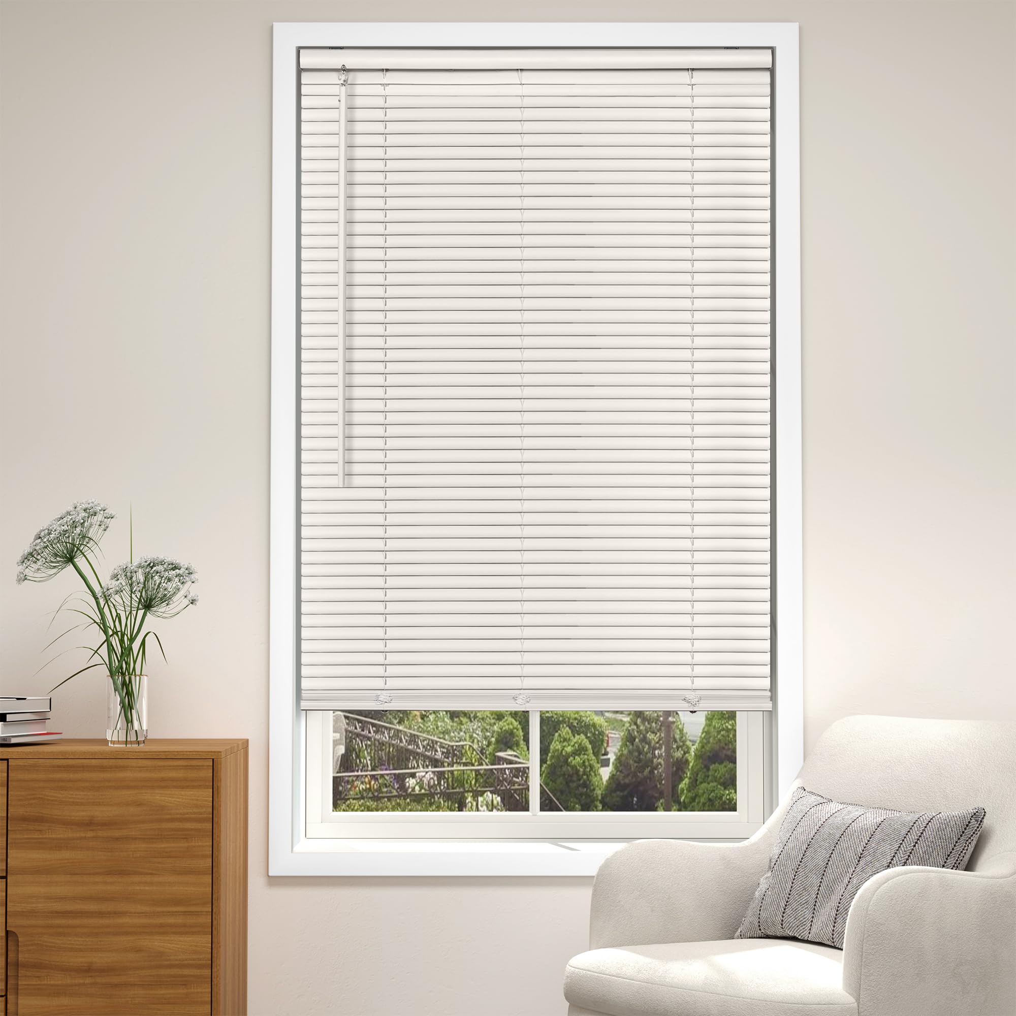 LazBlinds Cordless White 1” Light Filtering Vinyl Mini Blinds, 20" W X 36" H Horizontal Window Blinds for Home, Cordless Shades for Indoor Windows