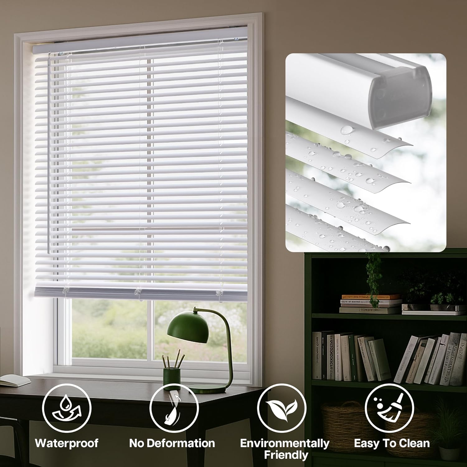 LazBlinds Cordless White 1” Light Filtering Vinyl Mini Blinds, 20" W X 36" H Horizontal Window Blinds for Home, Cordless Shades for Indoor Windows