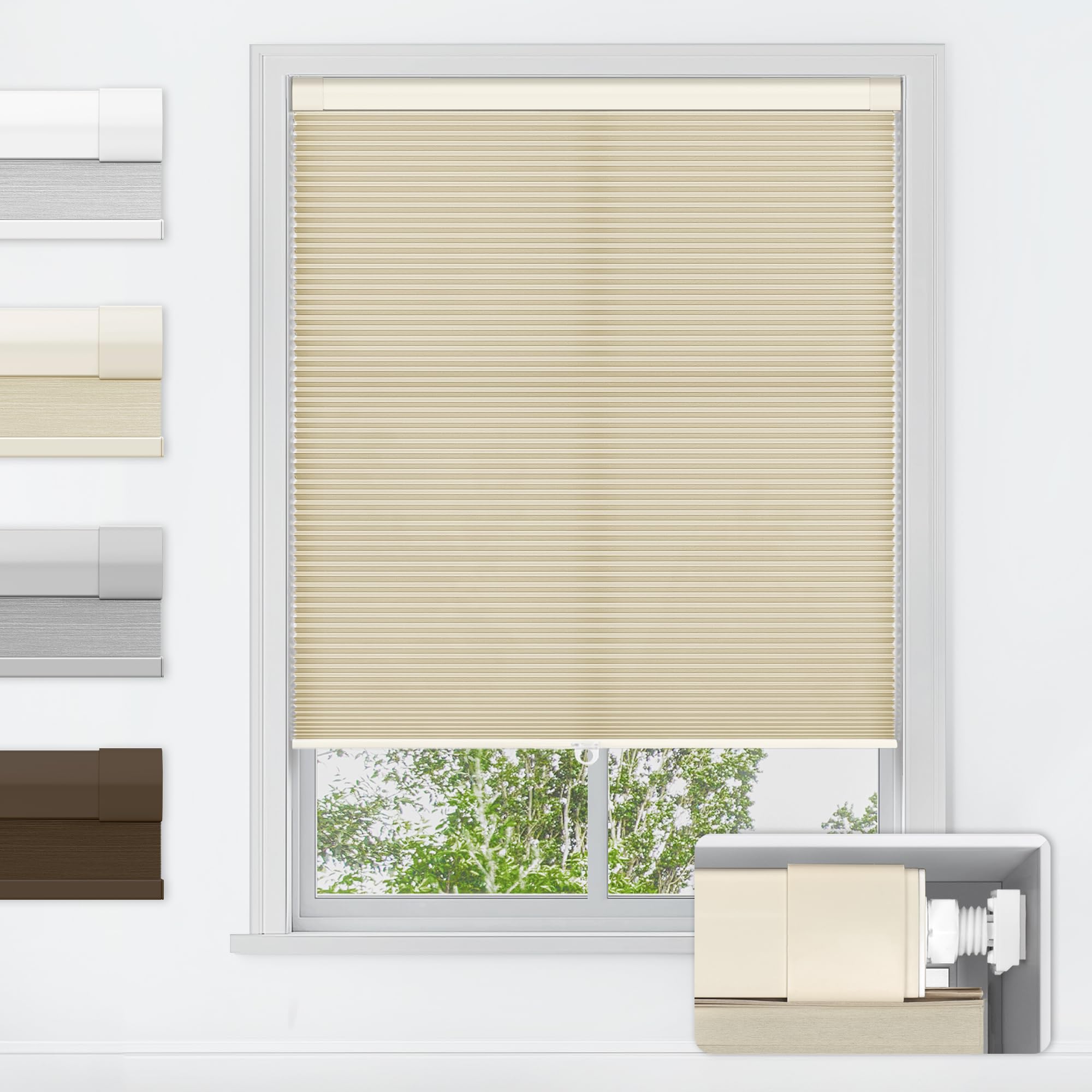 LazBlinds No Tools No Drill Cordless Cellular Shades, Light Filtering Honeycomb Shades for Home, Thermal Insulation Blinds for Windows, 38" W x 72" H, White